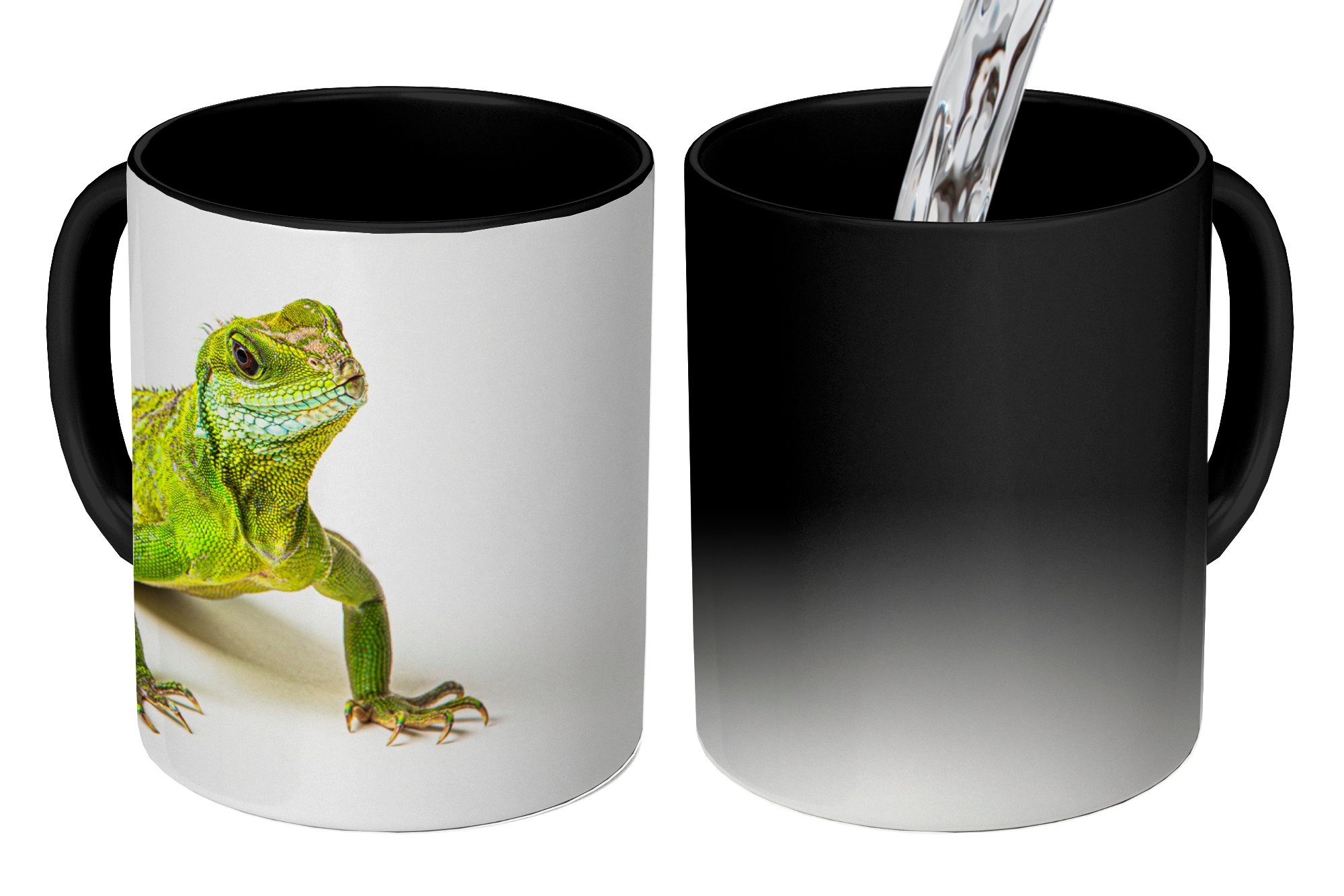 Farbwechsel, Eidechse MuchoWow Reptil Keramik, Kaffeetassen, Zaubertasse, - Grün, - Geschenk Teetasse, Tasse