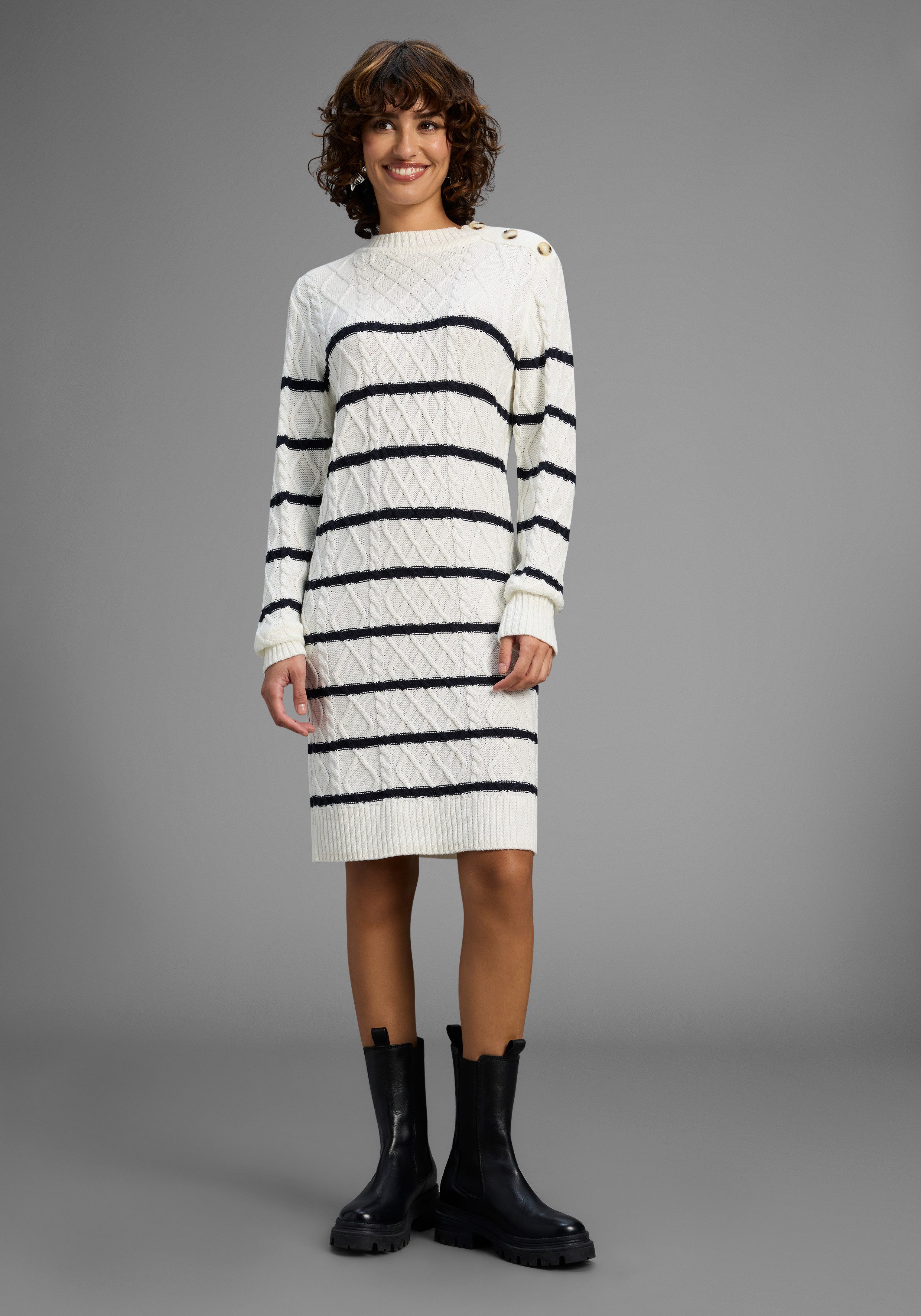 Laura Scott Strickkleid mit Zopfstrickmuster und Zierknöpfen - NEUE KOLLEKT günstig online kaufen