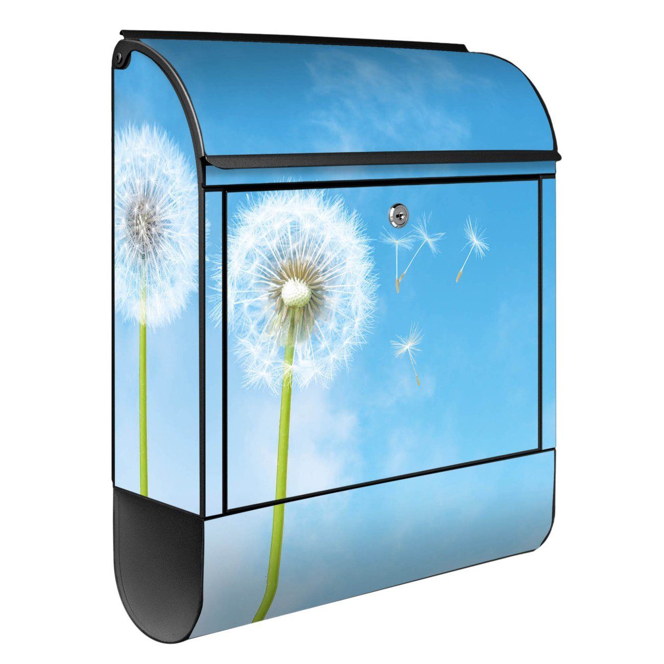 39 14cm mit Stahl banjado Zeitungsfach), Dandelion (Wandbriefkasten schwarz Wandbriefkasten x witterungsbeständig, x pulverbeschichtet, 47