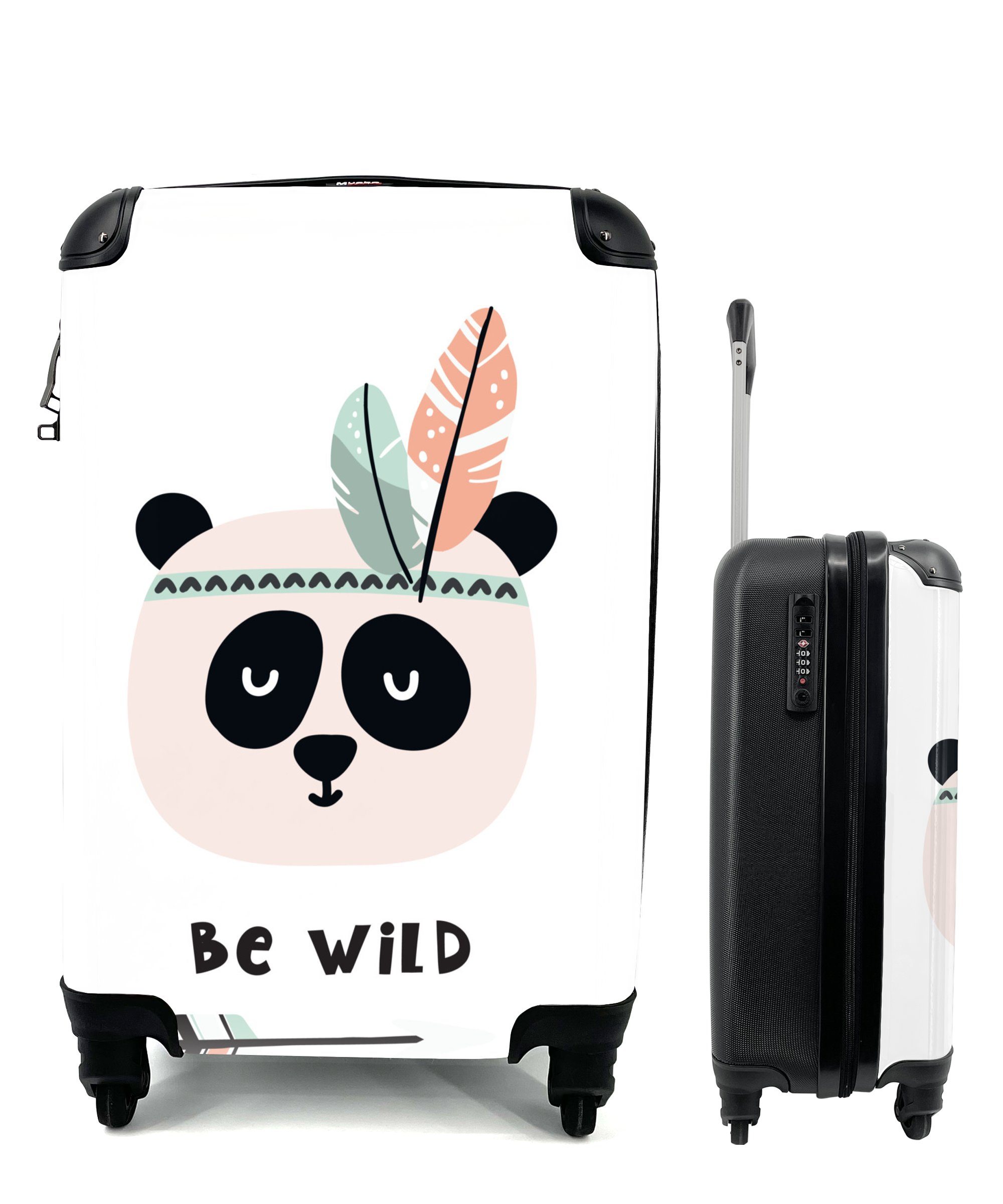MuchoWow Handgepäckkoffer Zitate - Panda - Wild sein - Pfeil - Kinder, 4 Rollen, Reisetasche mit rollen, Handgepäck für Ferien, Trolley, Reisekoffer