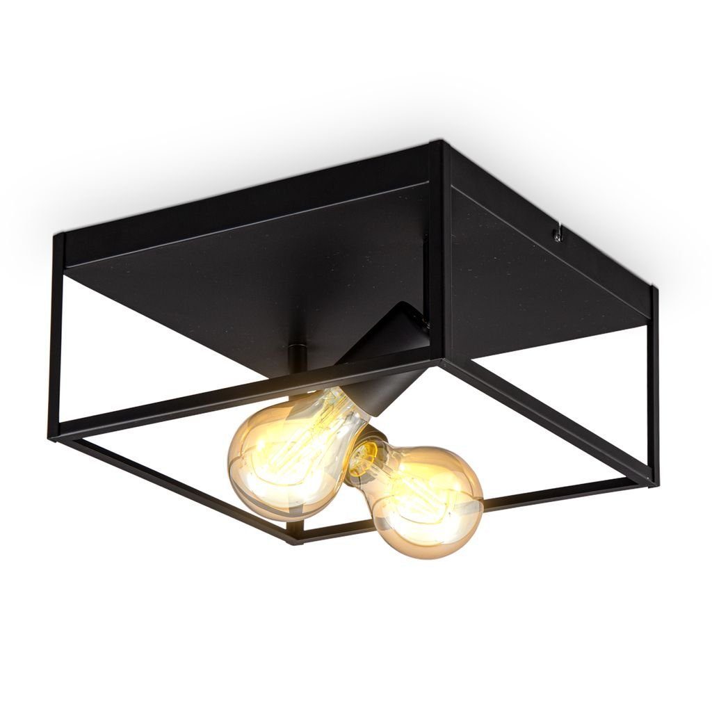 2-flammig Leuchtmittel, Deckenleuchte ohne Schlafzimmer - 60W Vintage Wohnzimmer Schwarz E27 Käfig-Deckenleuchte BKL1428, B.K.Licht Retro Industrial Deckenlampe