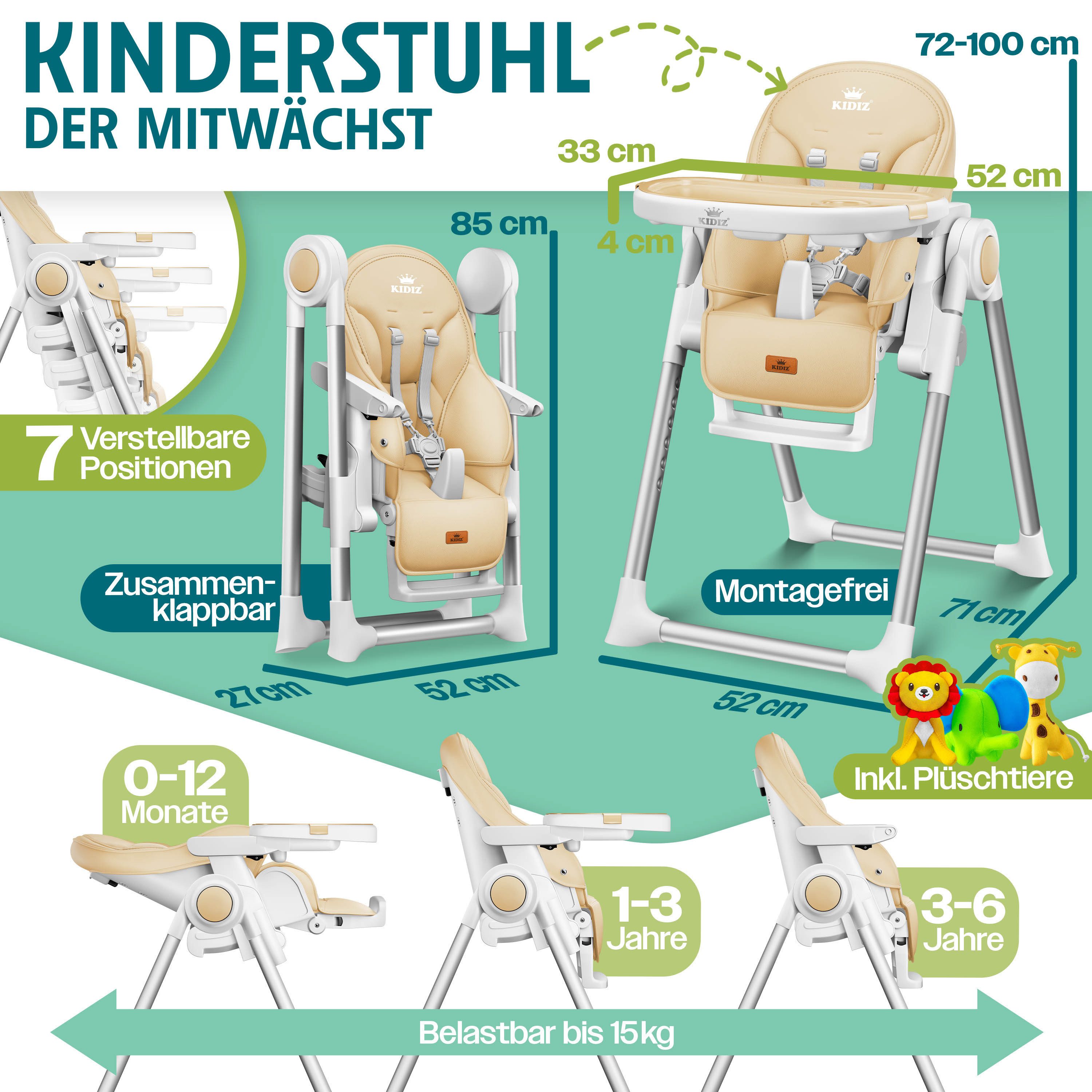 KIDIZ Kinderklappstuhl, 3in1 Kinderstuhl inkl. Spielbügel Babyliege