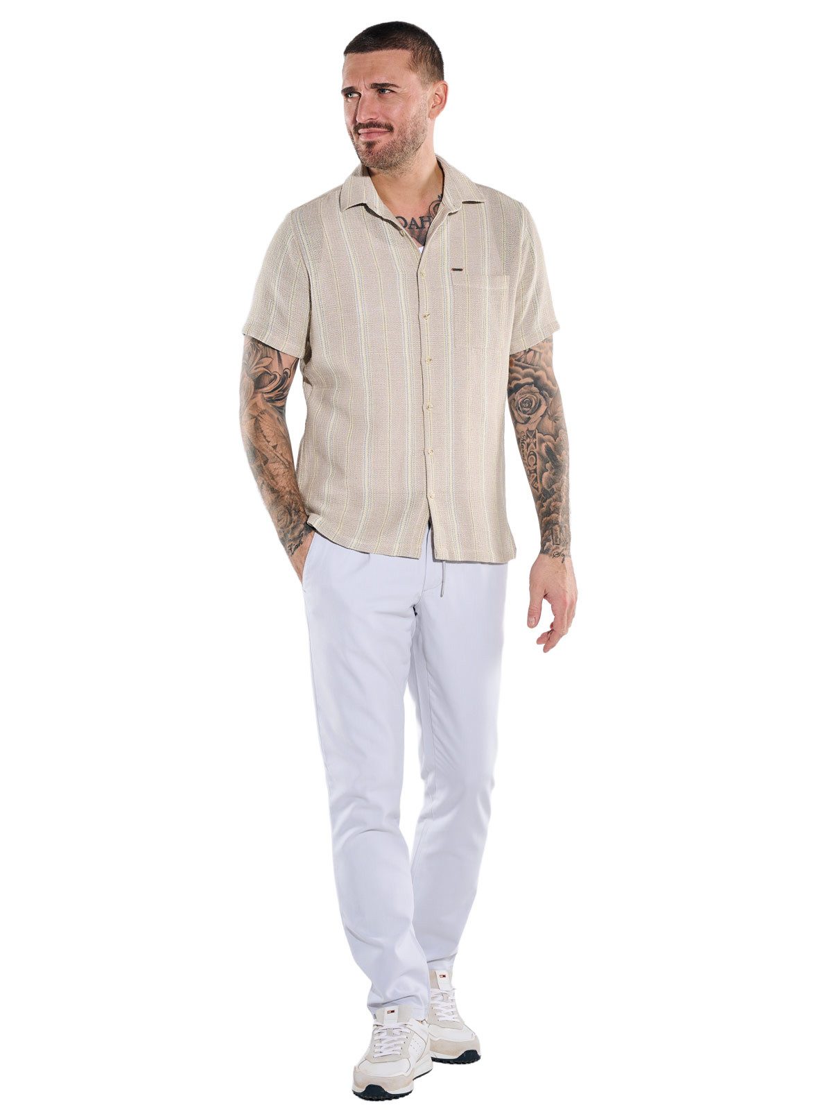 emilio adani Kurzarmhemd Herren Kurzarmhemd mit gewebter Streifenoptik, Beige