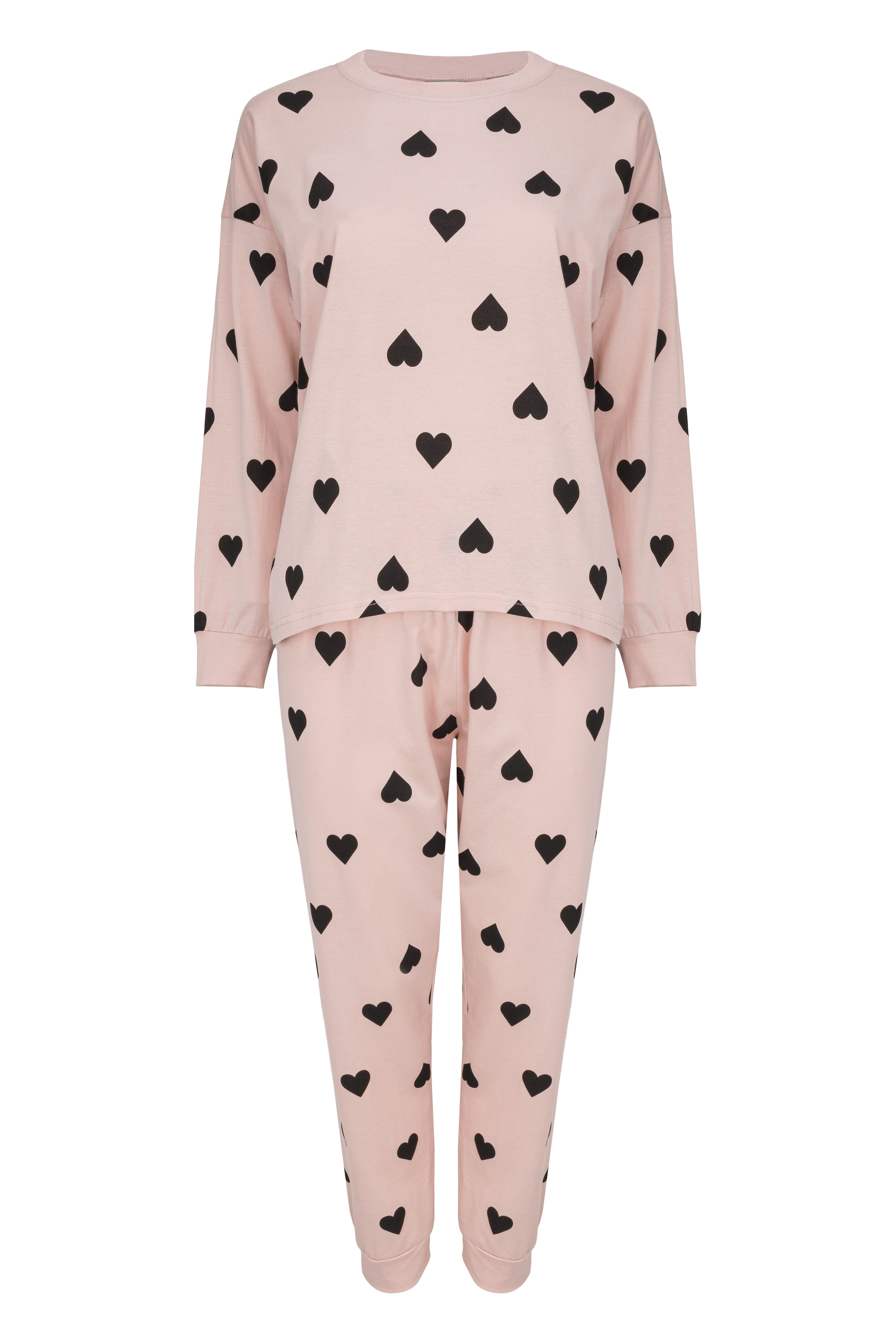Mademoiselle Sommeil Pyjama langarm Schlafanzug in zartrosa mit schwarzen H günstig online kaufen