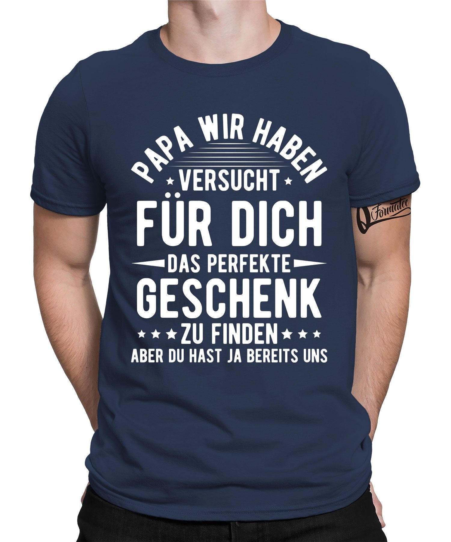 Quattro Formatee Kurzarmshirt Papa das perfekte Geschenk - Vatertag Vater Herren T-Shirt (1-tlg) Navy Blau