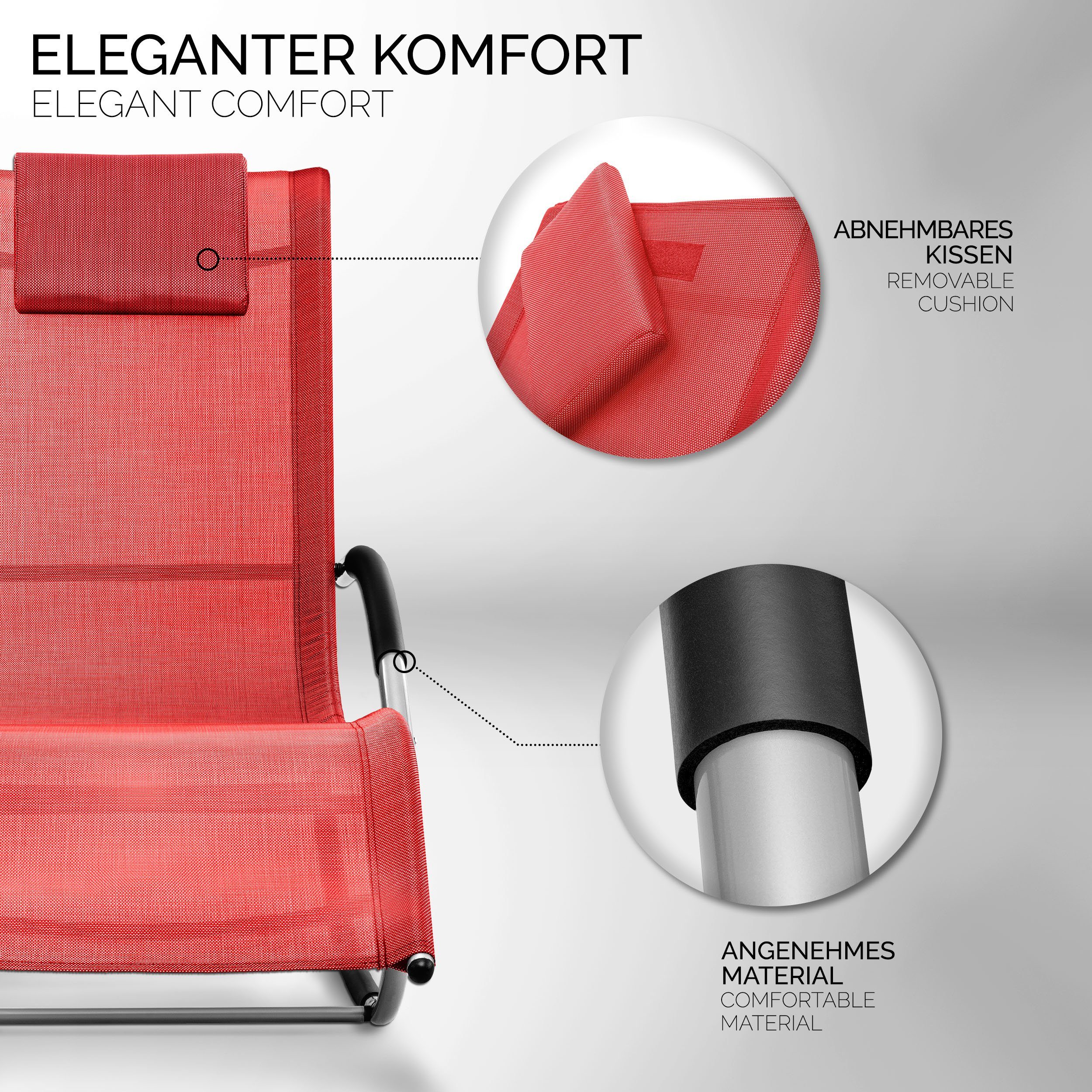 Relaxliege kg faltbar wetterfest, atmungsaktiv 150 Belastung Sonnenliege Schaukelliege tillvex Gartenliege Rot Schwungliege &