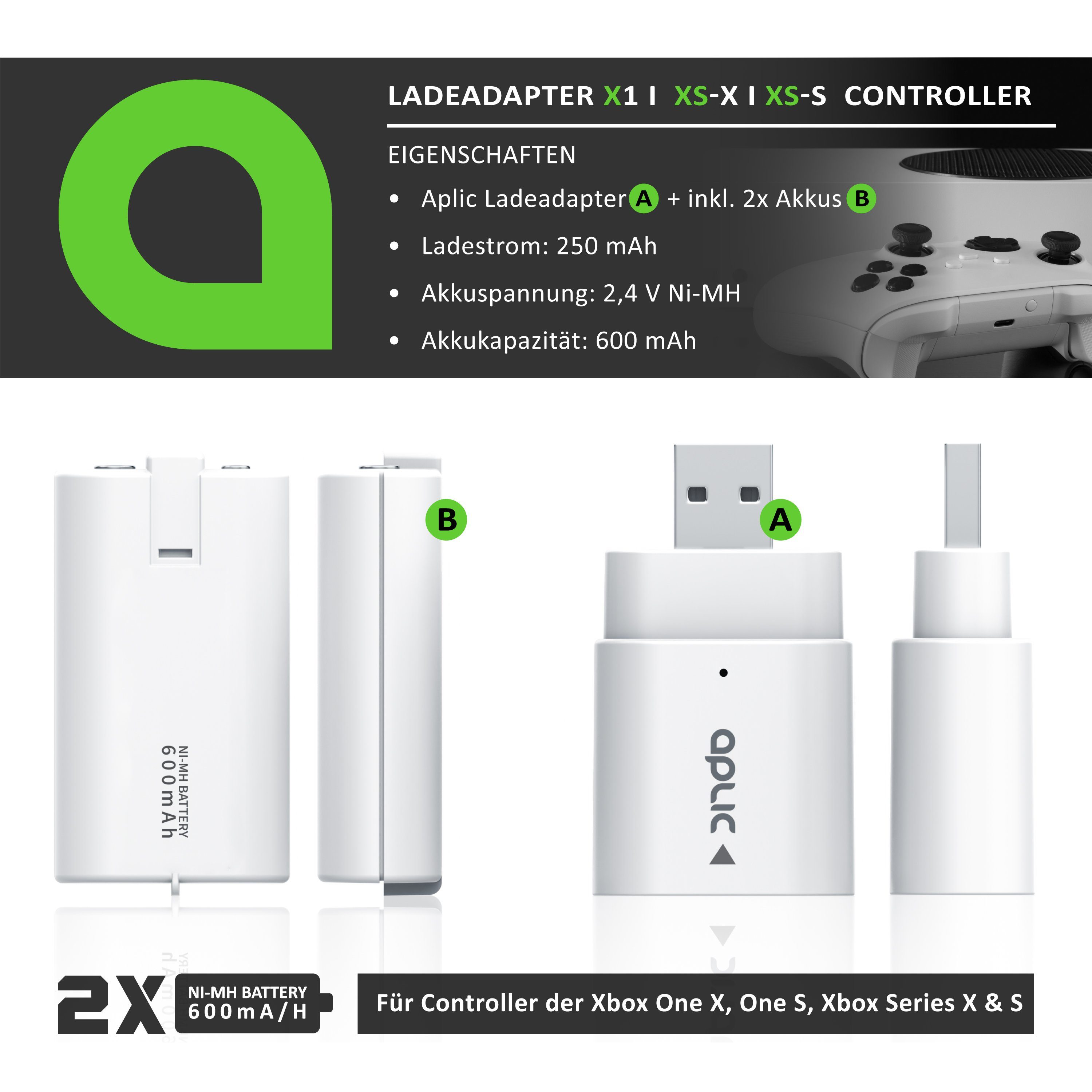 x Gamepad, Aplic 600) und Akku-Ladestation Series 2 One Controller für XBox (Ladegerät Akkus