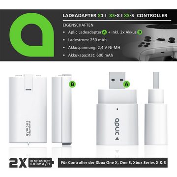 Aplic Akku-Ladestation (Ladegerät für XBox One Controller und Series Gamepad, 2 x Akkus 600)