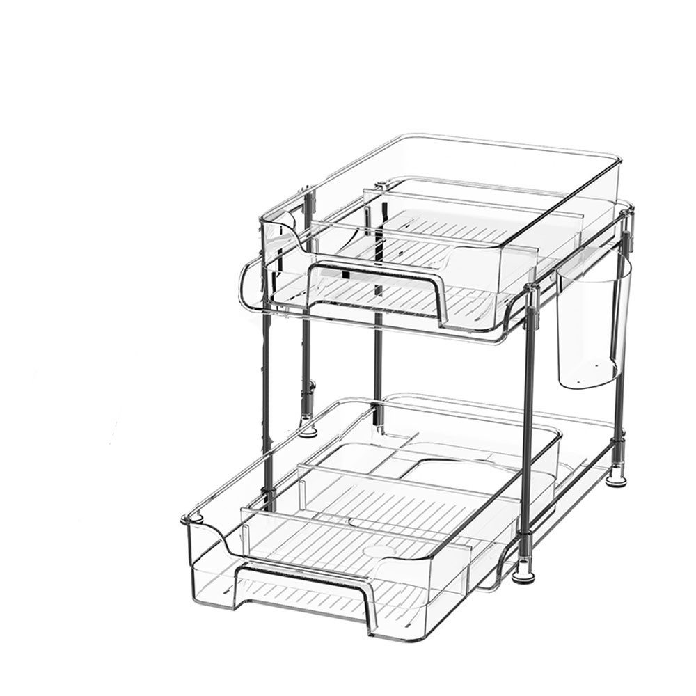 GarveeMore Make-Up Organizer 2-stufiger Badezimmer-Theken-Organizer Ausziehbar Make-up Organizer, Klar Eitelkeit Zähler Lagerung Veranstalter mit Teilern Küche Schrank