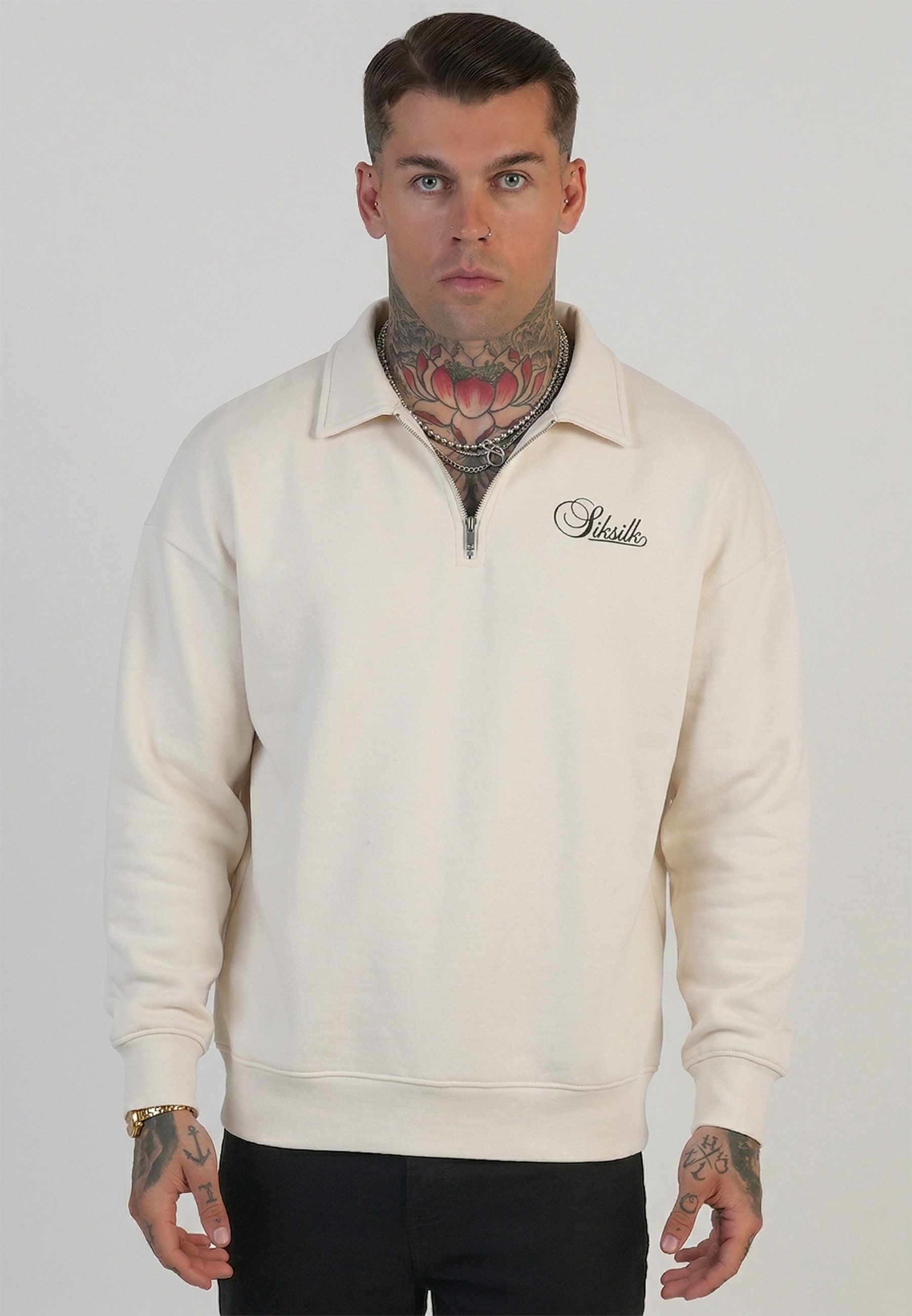 Siksilk Sweatshirt SikSilk Herren Ecru Essentials Polo-Pullover