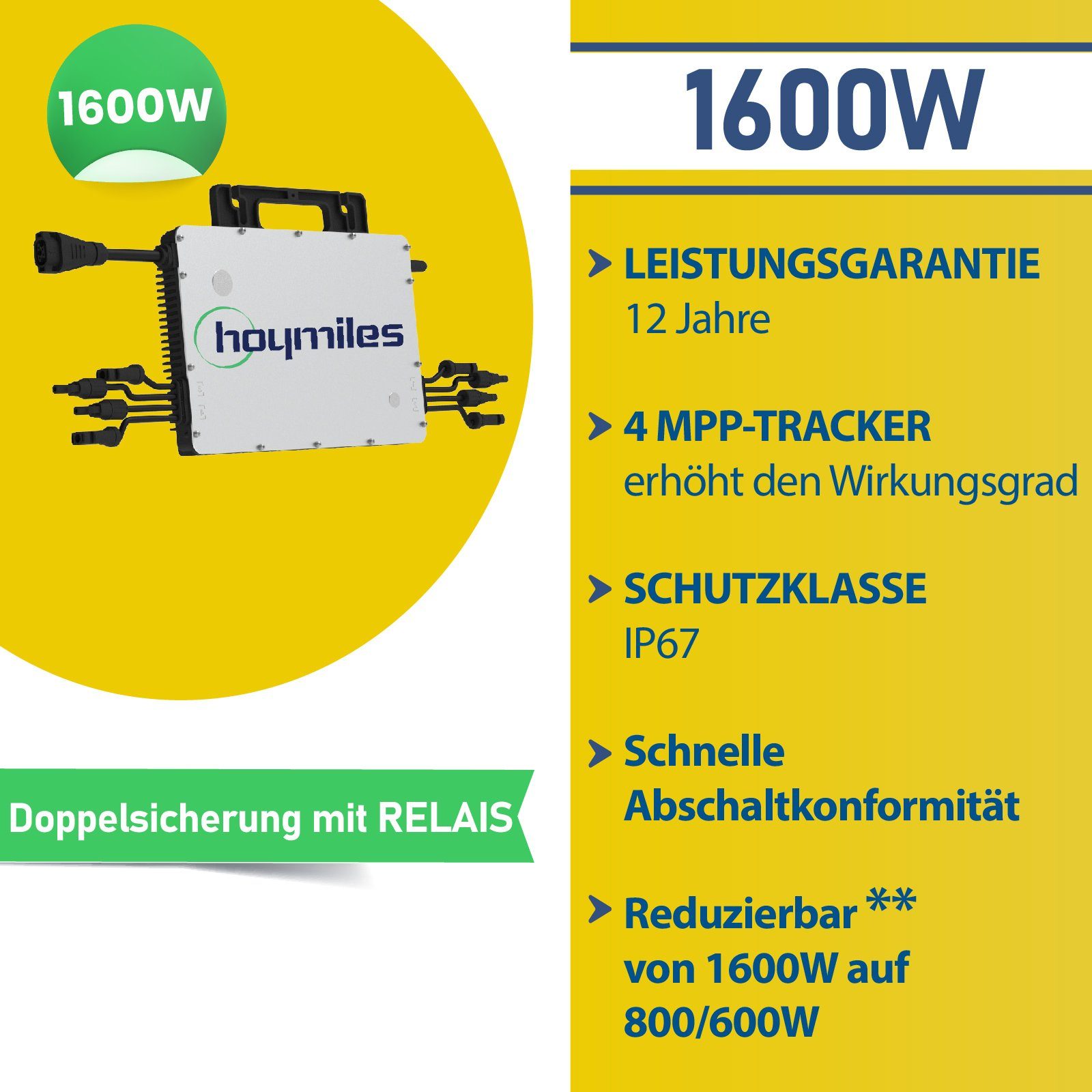 Balkonkraftwerk, Hoymiles Stegpearl 1660W Photovoltaik HMS-1600-4T Solaranlage DTU-WLite-S PV-Montage Stockschrauben, Wechselrichter,