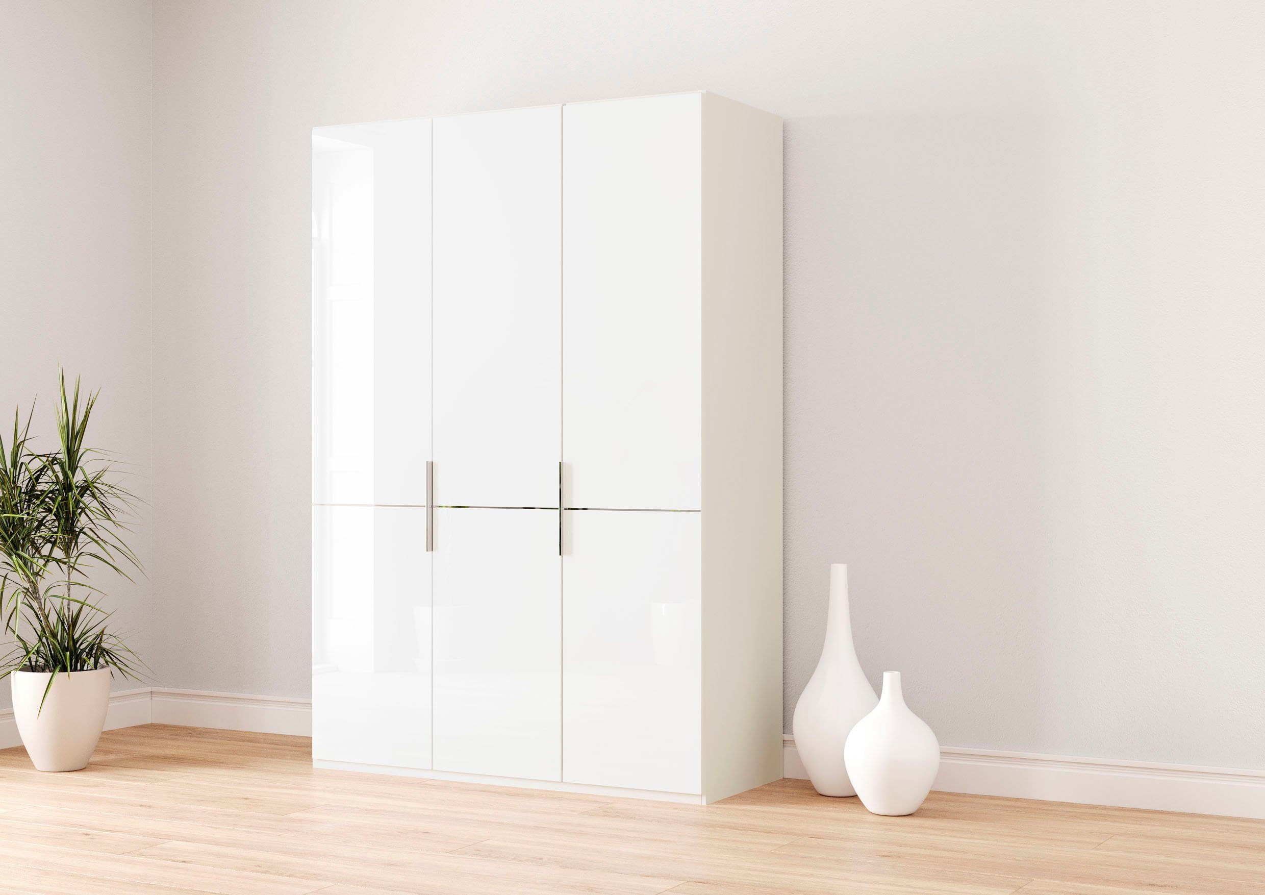 Musterring Drehtürenschrank Imola W Einlegeböden und Kleiderstangen,mit Glastüren und Aufleistung in Chrom