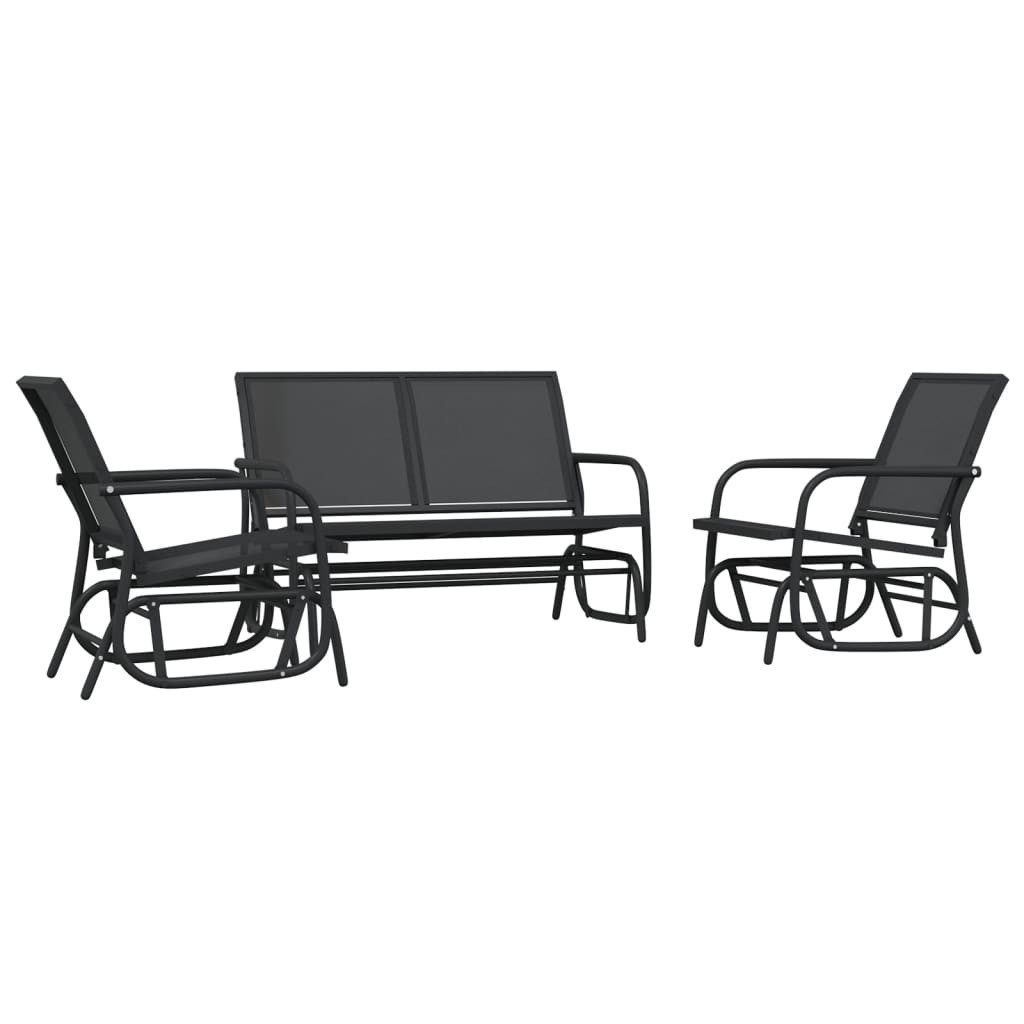 vidaXL Hollywoodschaukel 3-tlg. Garten-Lounge-Set Schaukel Schwarz Textilene und Stahl, 3 tlg.