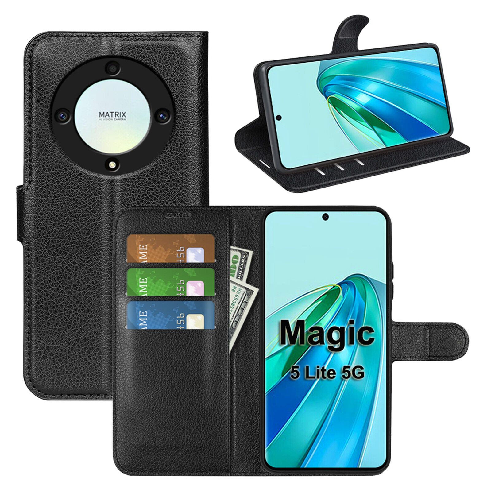 betterfon Handyhülle Handytasche für Honor Magic 5 Lite 5G Klapphülle Schwarz, 3 Kartenfächer, Magnetverschluss & Standfunktion im Lederlook