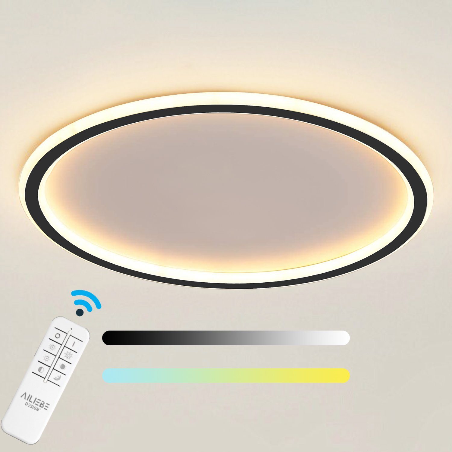 Ailiebe Design LED Memory mit ultraflach, LED fest integriert, Deckenleuchte, Fernbedienung, Dimmbar, mit Deckenlampe Dimmbar Funktion