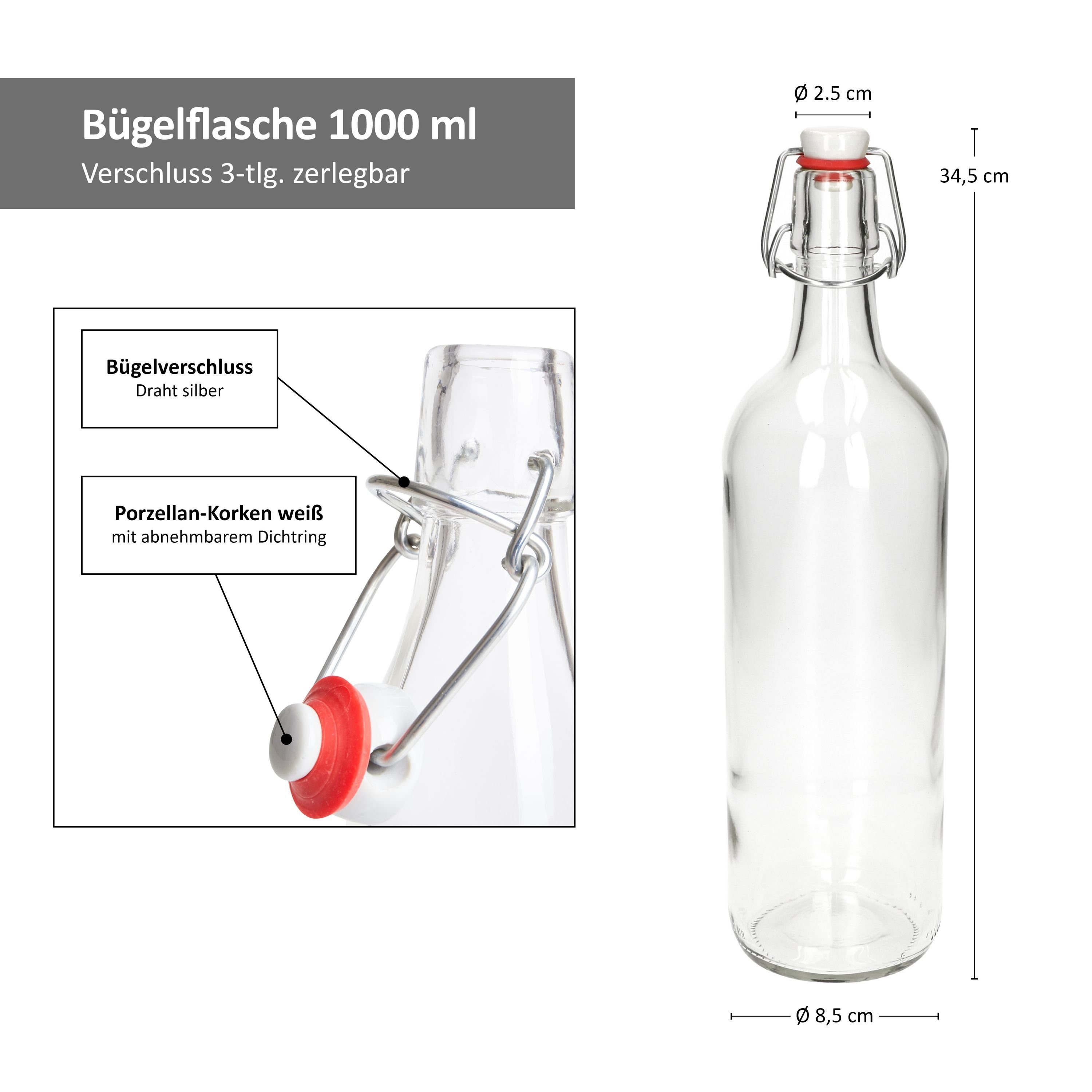 Glas ml Set MamboCat 6er + Bügelflasche Bügelverschluss, Vorratsglas 1000 Berta