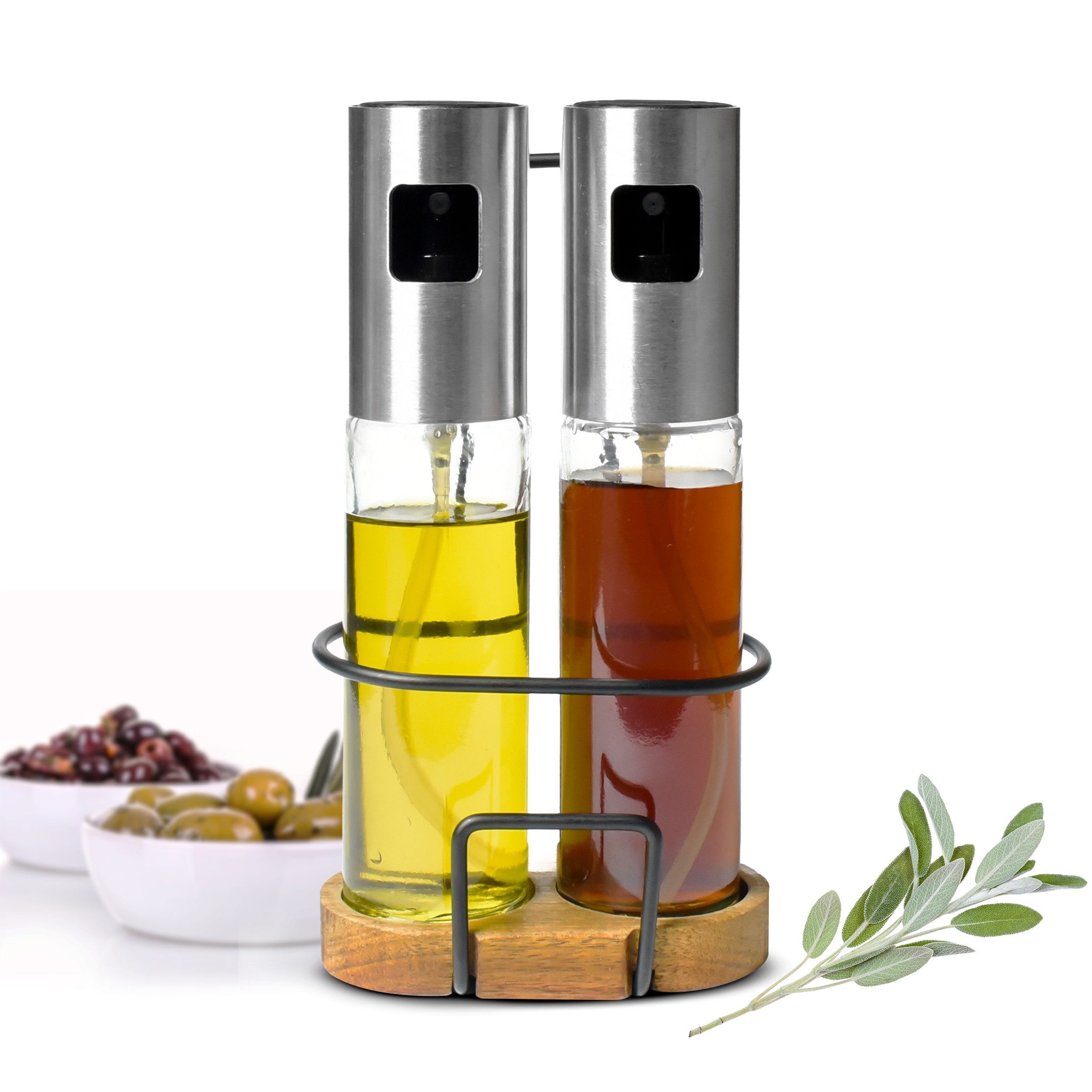 Sendez Essigspender Öl- & Essigsprüher Set aus Edelstahl & Glas, 100 ml mit Halterung, (1-tlg)