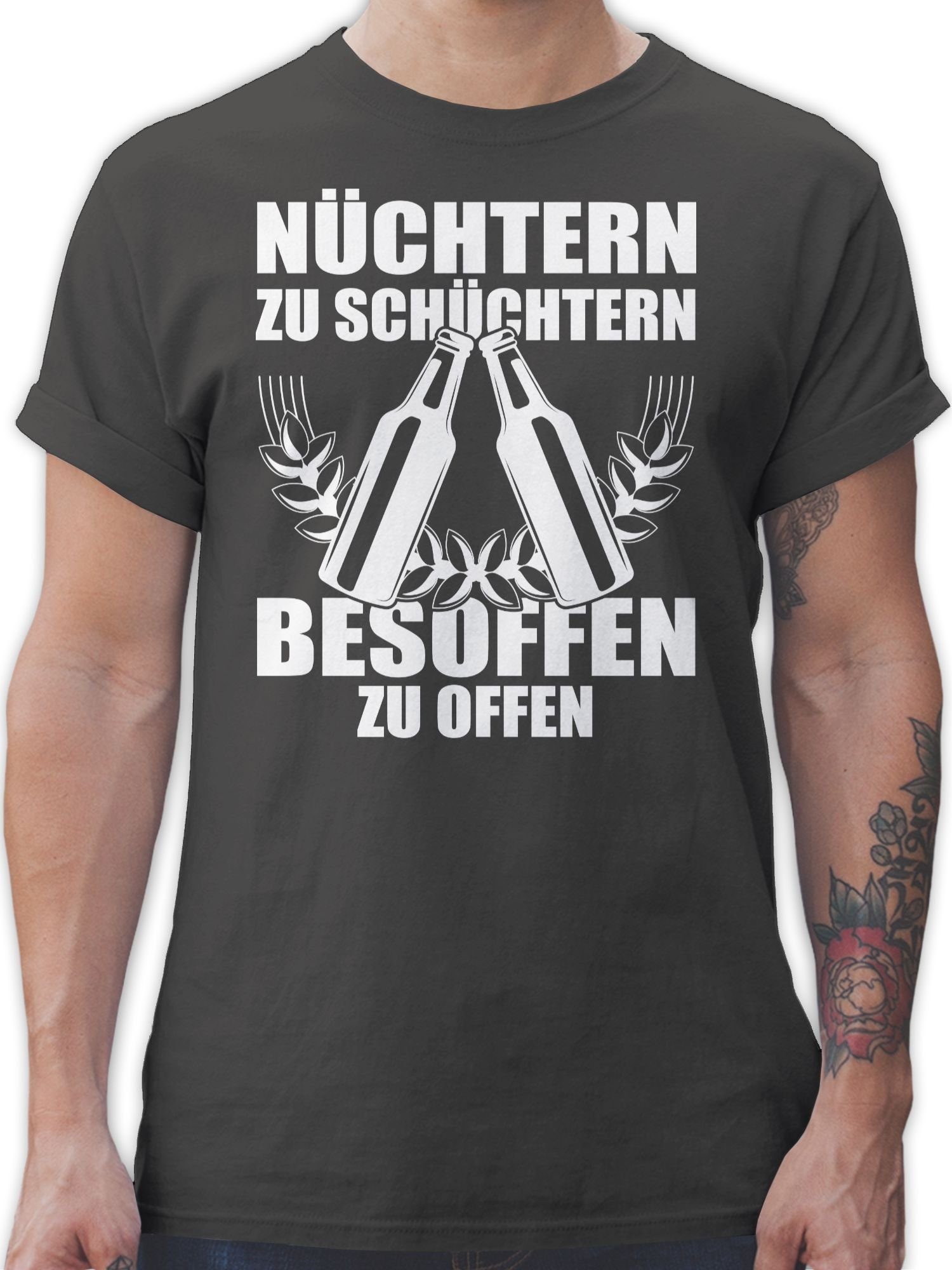 Shirtracer T-Shirt Nüchtern zu schüchtern - besoffen zu offen - weiß Party & Alkohol Herren 03 Dunkelgrau