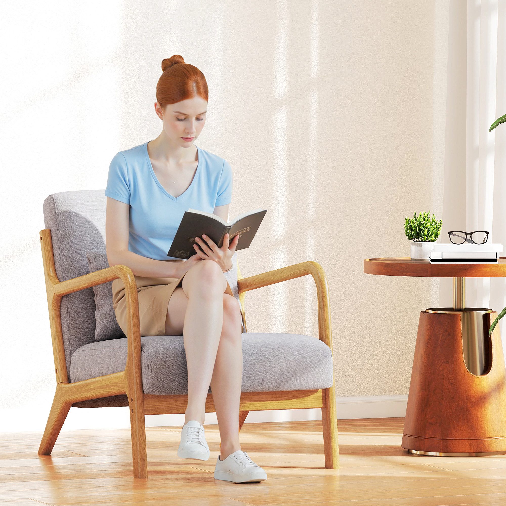 HOMCOM Relaxsessel mit Armlehne, Lendenkissen (Polstersessel, 1-St., Loungesessel), für Schlafzimmer, Wohnzimmer, Grau