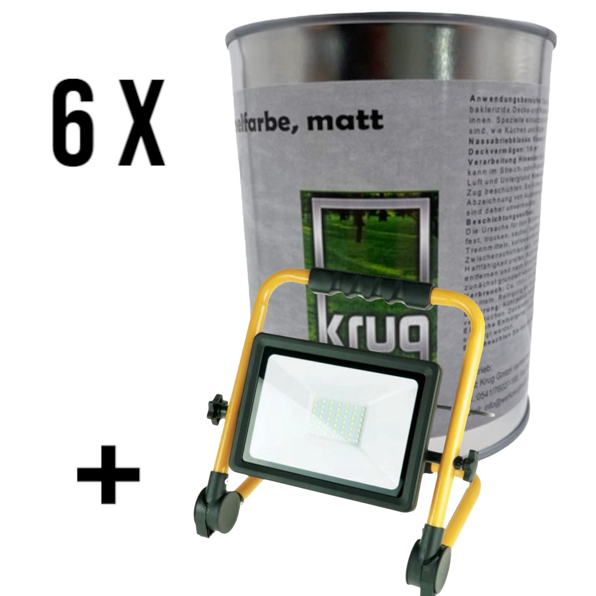 Fritz Krug Feuchtraumfarbe Set 6 x Krug Antischimmelfarbe Matt 0,75 Liter + 1 x SMD LED Baustrah