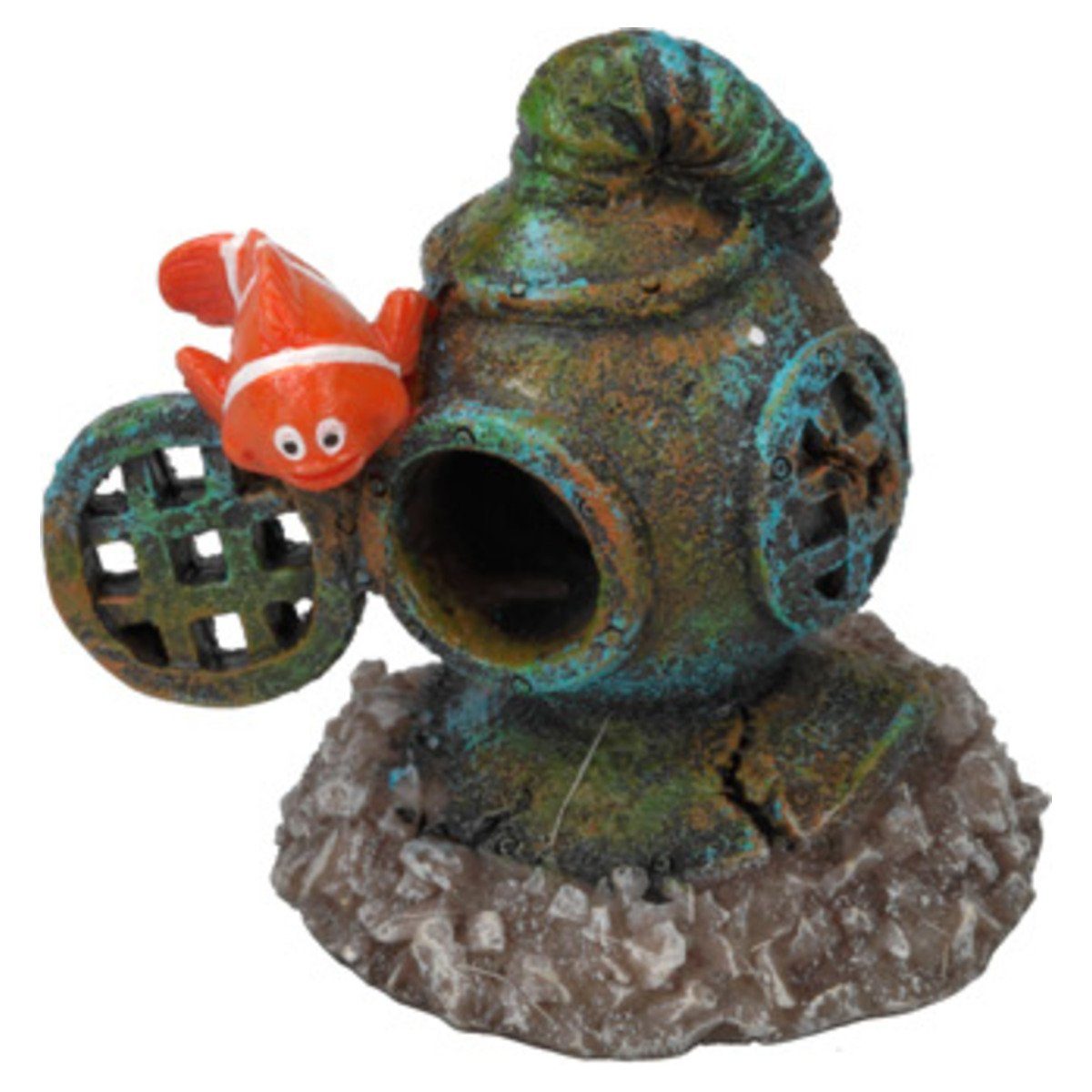 Aquariendeko Aquariumdekoration Clownfisch mit Taucherhelm