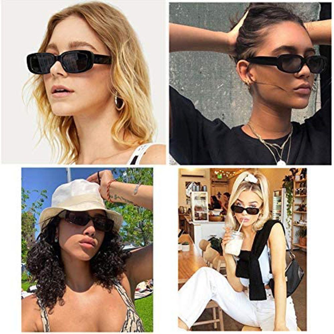 Modische mit quadratischem für Retro-Brille und Sonnenbrille Sonnenbrille Herren Rahmen grey Vintage rechteckige Damen Haiaveng