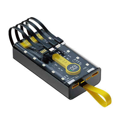 Patona PD22.5W Clear 2.0 Powerbank Ladebox 20000 mAh (1 St), mit 4 intergrierten Ladekabel USB Micro USB-C Lightning