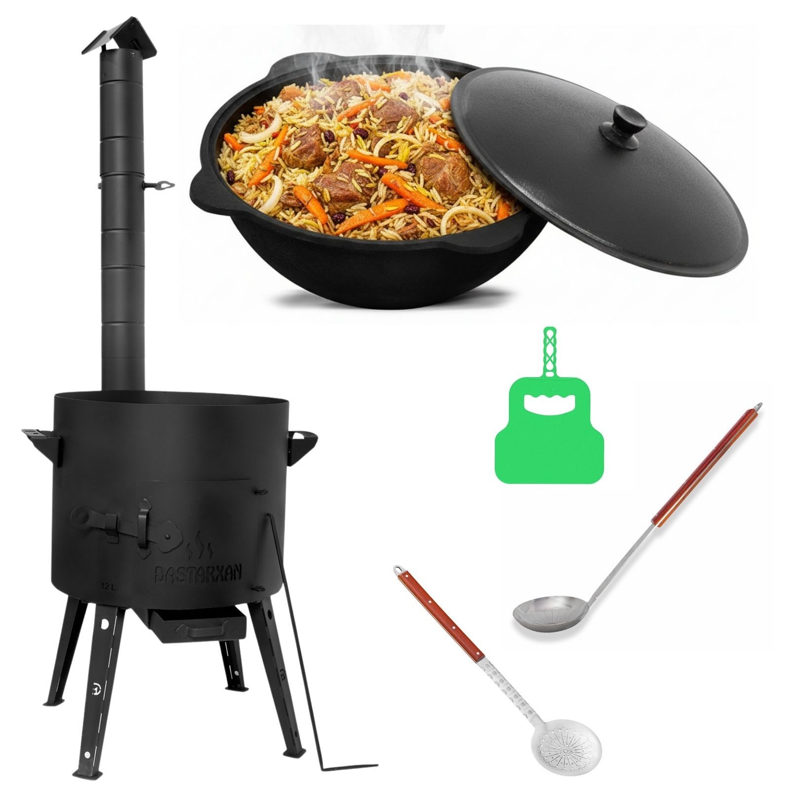 BIG-PAN Feuerstelle Ø49cm Uchag Stahl Abzugsrohr 22L Kasan Gusseisen Utschak Zubehör