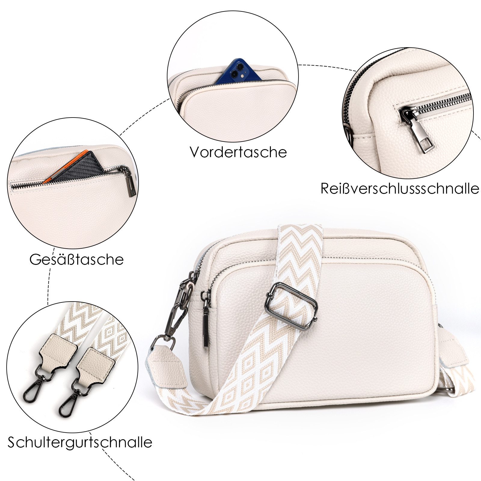 TAN.TOMI Umhängetasche Damen Handy Umhängetasche Kunstleder Crossbody Bag Damen (mit 3 fächern Handtasche mit Verstellbar Abnehmbar Schultergurt), Handytasche zum Umhängen, Moderne Handtasche Damen