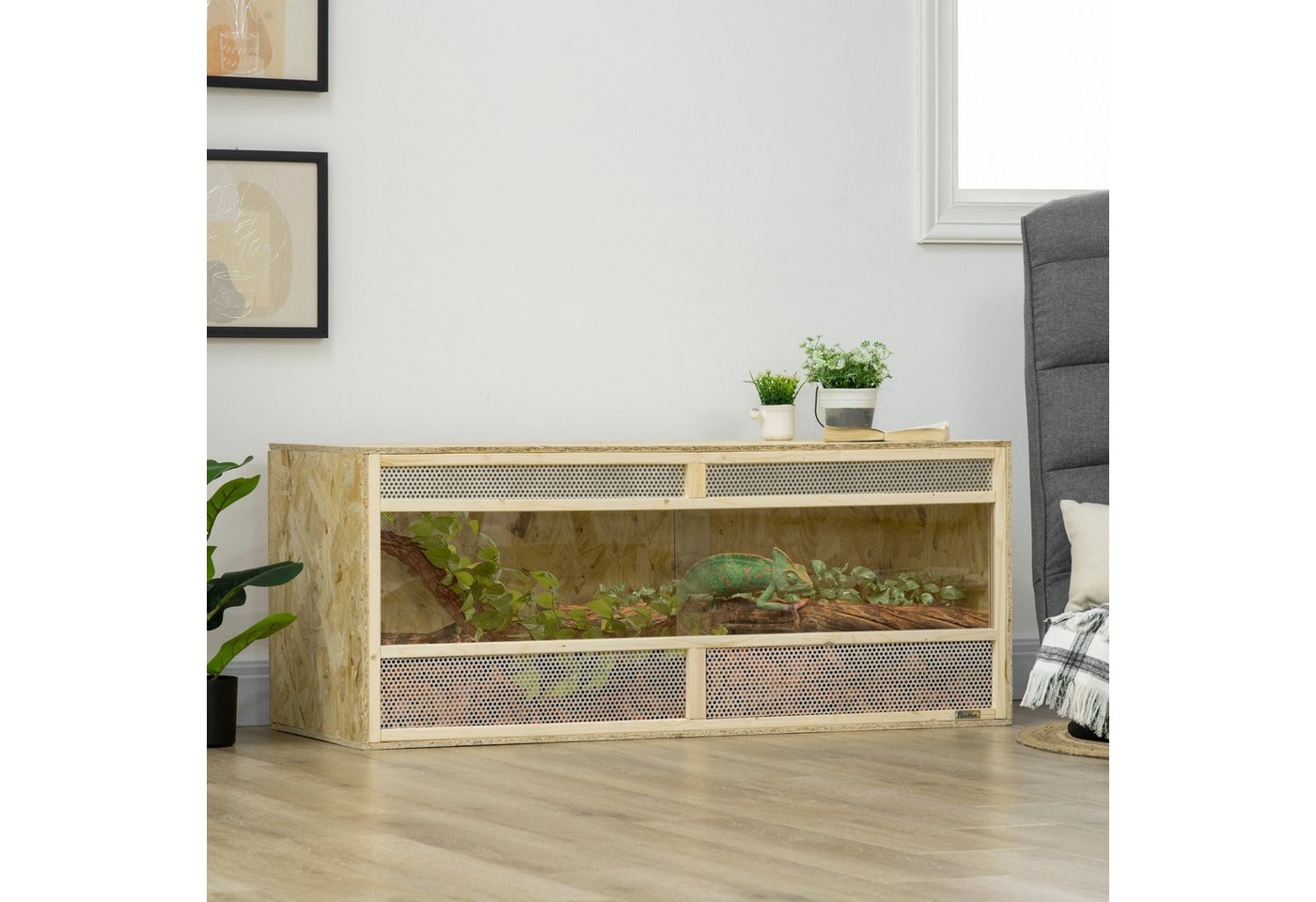 Thumbnail - PawHut Terrarium Reptil Fütterungsbox mit Lüftungsgitter, Schiebetüren aus Glas, für Reptilien, Natur
