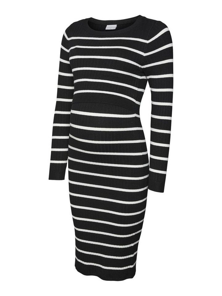 Kleid MLNEWSIV Dress Schwarz-Weiß Shirt Langarm Knielanges (kurz) Mamalicious Shirtkleid Umstands in 5689