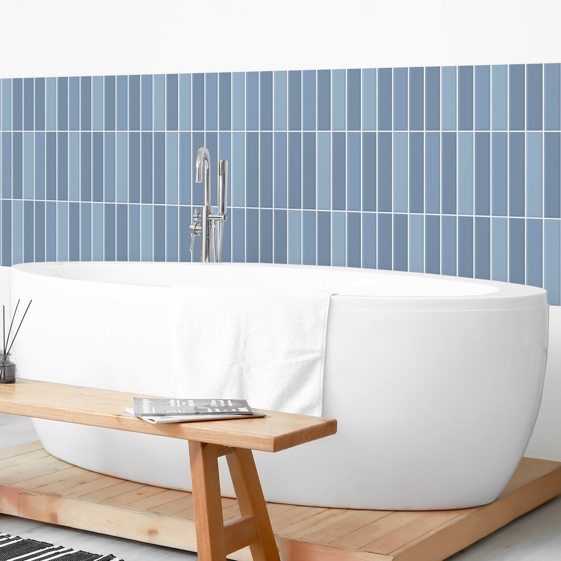 Bilderdepot24 Badrückwand blau fugenlose Wandverkleidung Bad Unifarben, (Hartfolie matt » Selbstklebend SMART 0,35 mm), wasserfestes Wandpaneel Subway Fliesen Hellblau