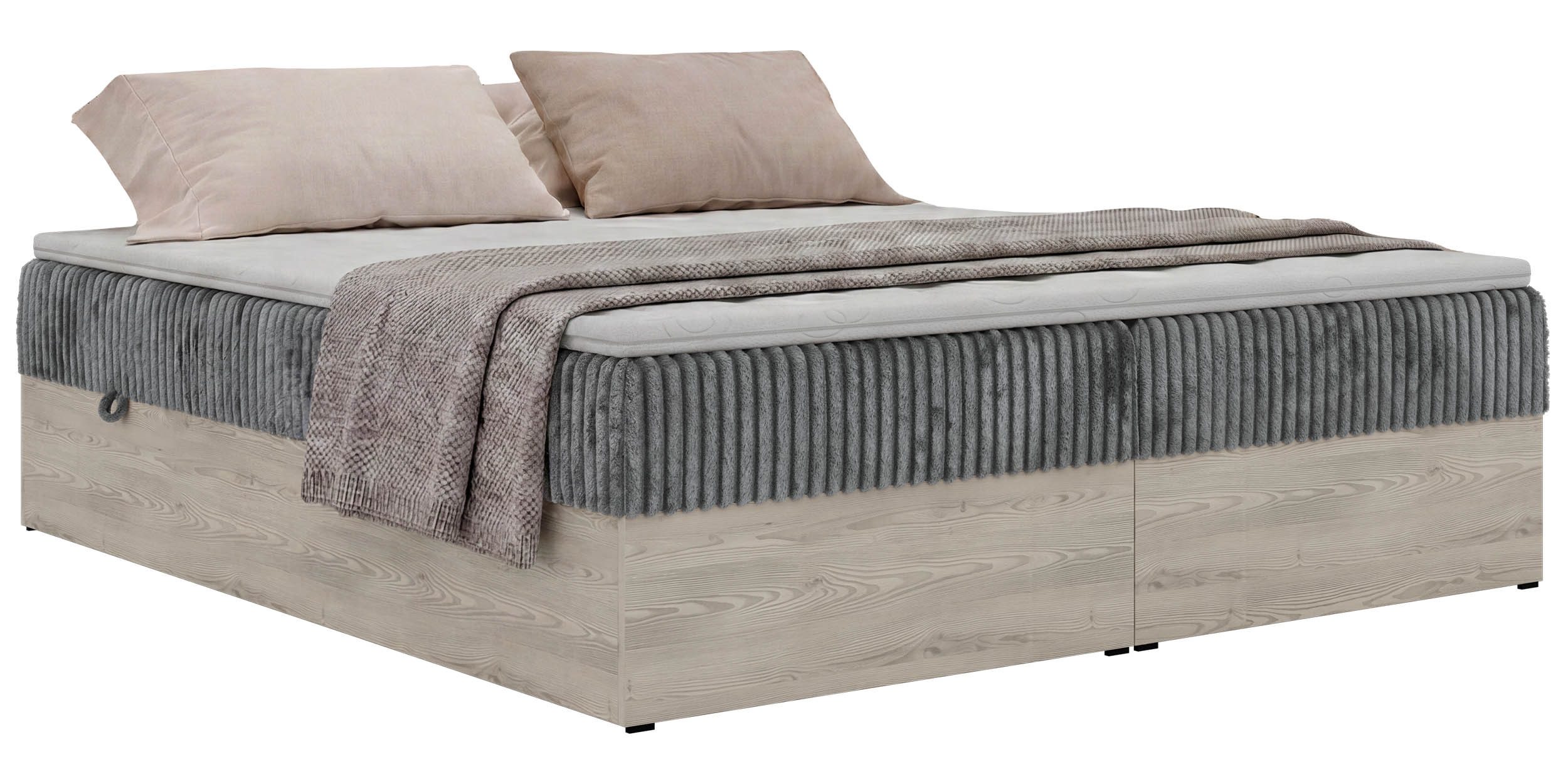 MKS MÖBEL Boxspringbett NORDIC ZERO (Set, Bett, Polsterbett mit integrierten Matratzen, 2 Bettkästen, H3/H4), Topper T25 oder Visco optional, ohne Kopfteil