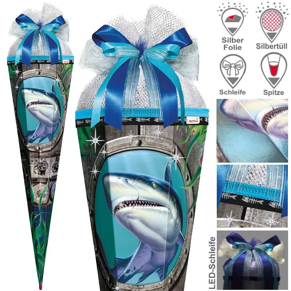 Roth Schultüte Exklusiv Set 85 cm Hai LED Licht Folie Schleife
