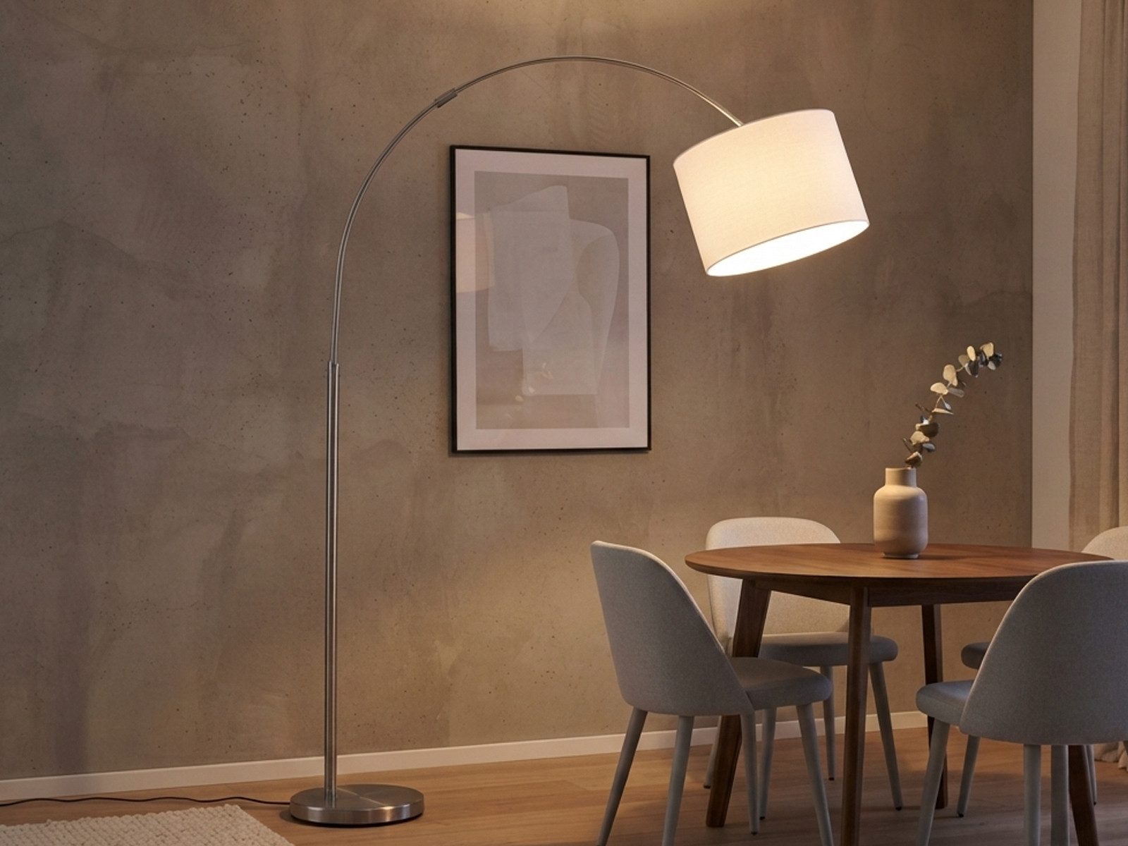 TRIO Leuchten LED Bogenlampe höhenverstellbar von 150-215cm, dimmbar, LED wechselbar, Warmweiß, Bogen-Stehlampe große Bogenleuchte Wohnzimmer & Esstisch inkl. E27 LED