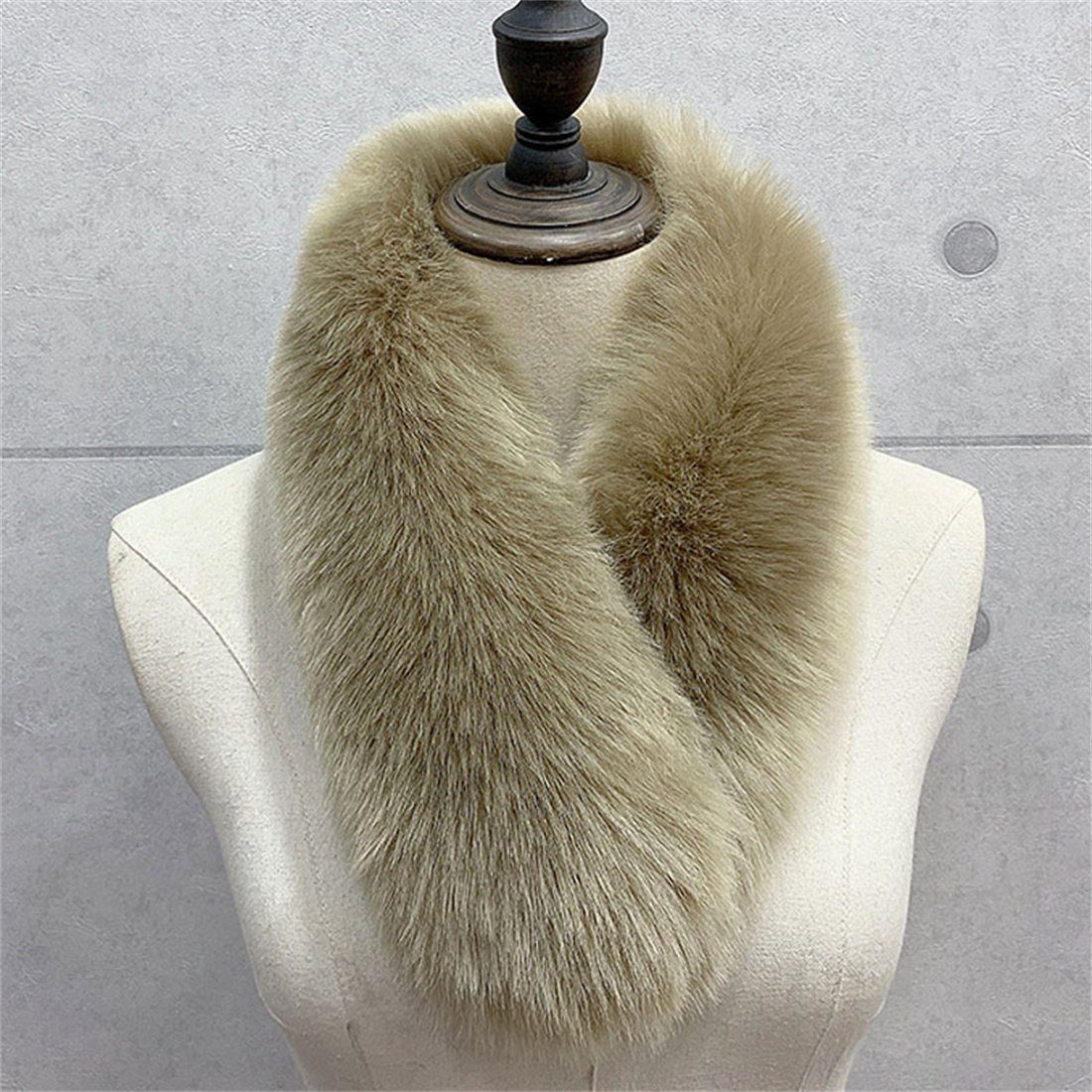 DÖRÖY Modeschal Damen Kunstpelz Warm Plüsch Schal,Winter Solid Farbe Haar Kragen Schal khaki
