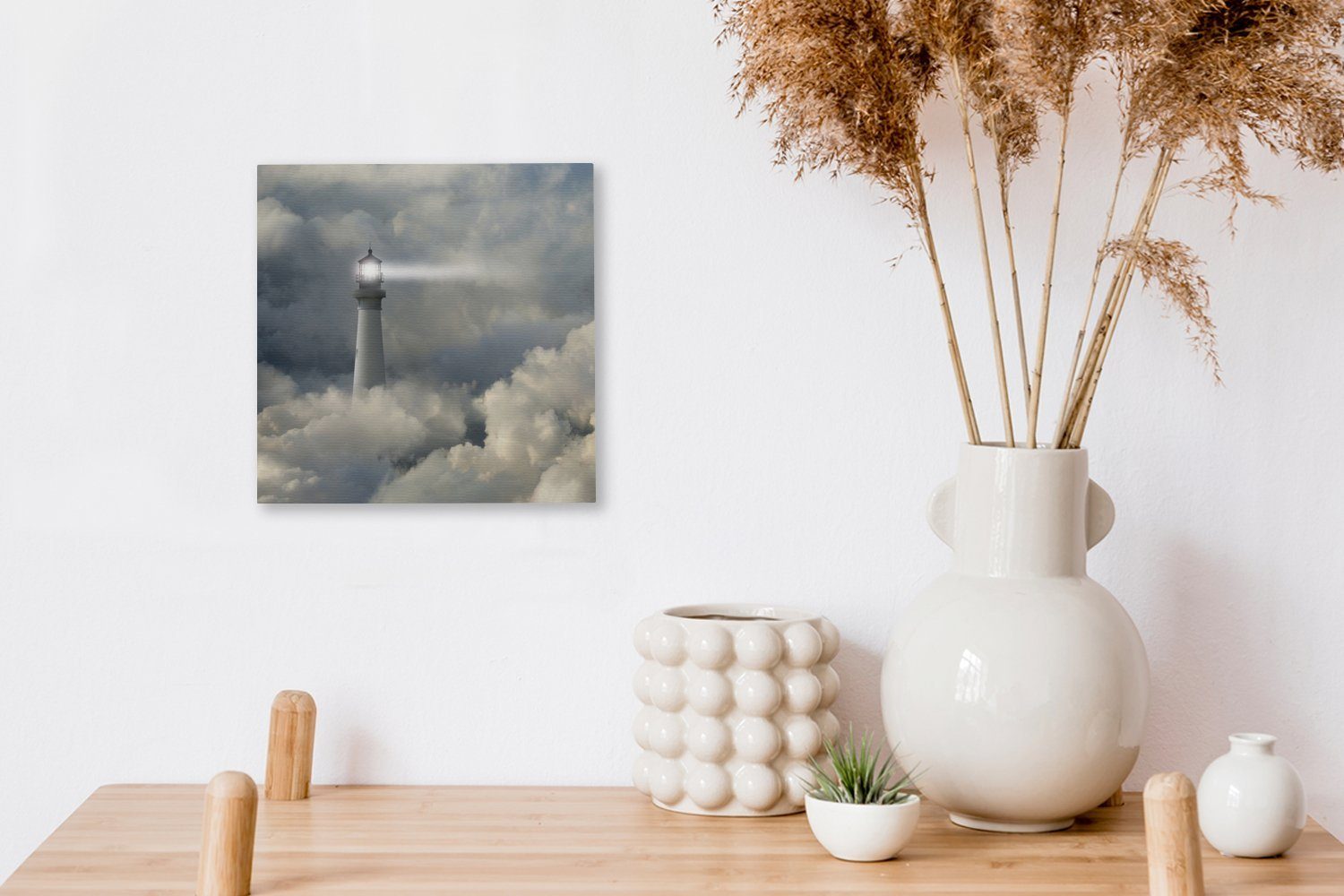 OneMillionCanvasses® Leinwandbild Leuchtturm - - Leinwand Schlafzimmer Licht, Wolken (1 St), für Wohnzimmer Bilder
