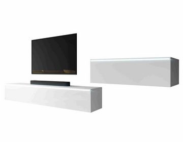 Furnix Wohnwand BARGO III TV-Kommode 300 cm (3x100cm) Lowboard ohne LED weiß, Push-to-Open, klares minimalistisches Design