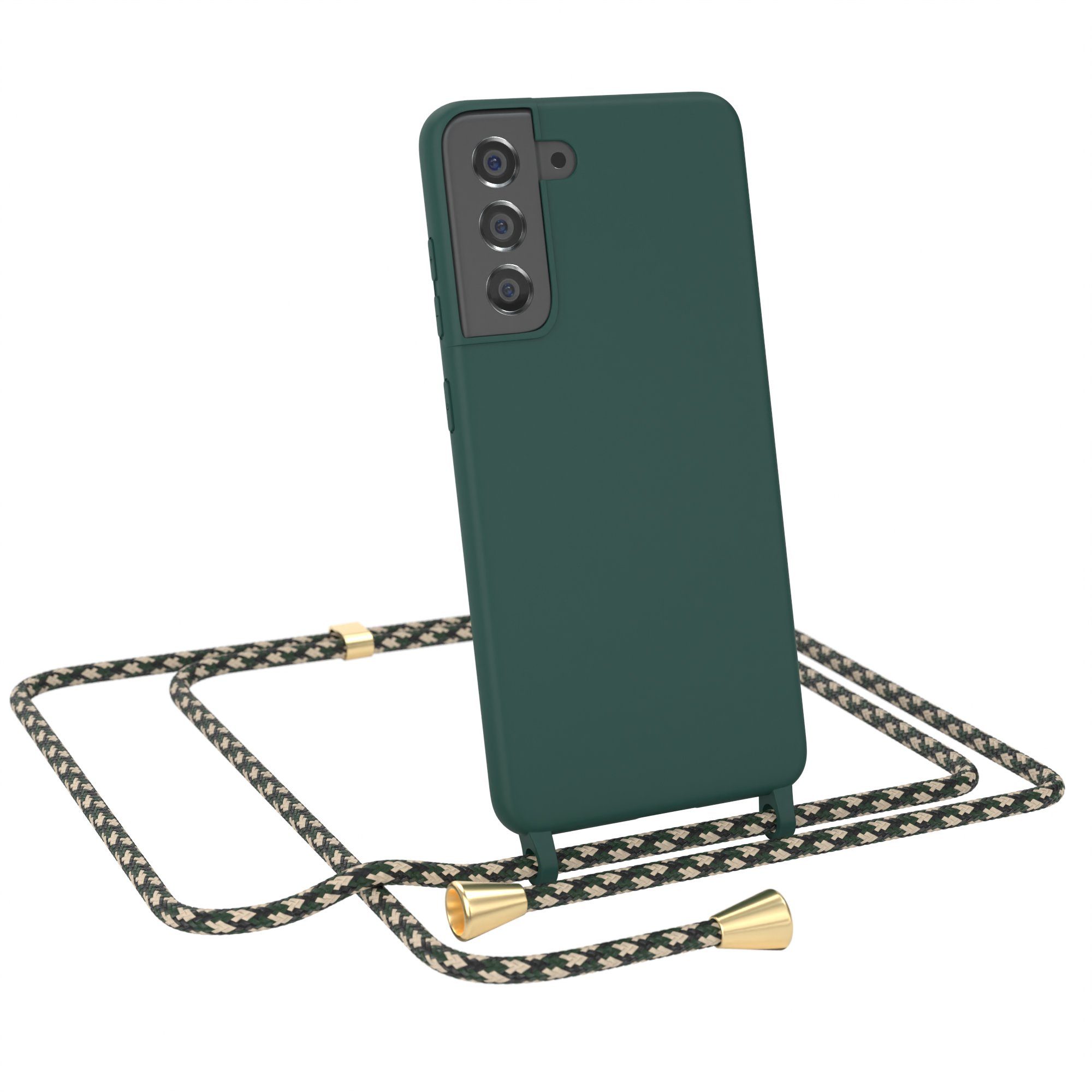 EAZY CASE Handykette Runde Silikon Kette für Samsung Galaxy S21 FE 5G 6,41 Zoll, Kette zum Umhängen Smartphonekette für Unterwegs plus Cover Navy Grün