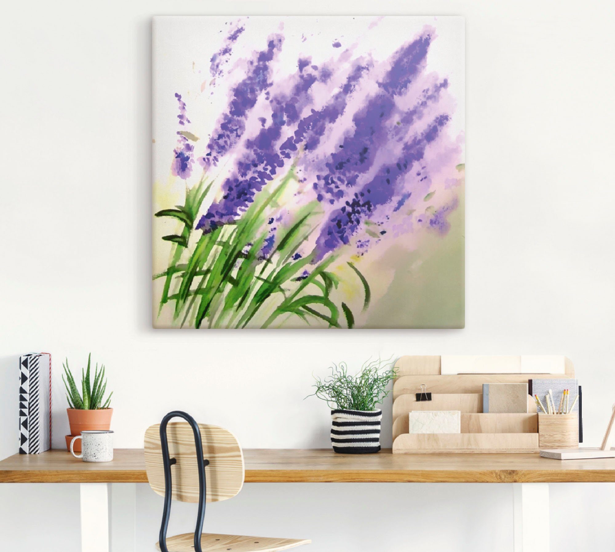 Artland Leinwandbild Lavendel-aquarell, Blumen (1 St), auf Holzrahmen gespannt