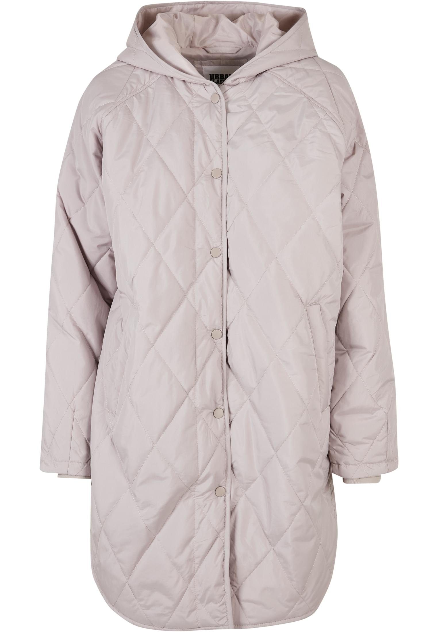 URBAN CLASSICS Outdoorjacke Damen Ladies Oversized Diamond Quilted Hooded Coat (1-St) warmgrey