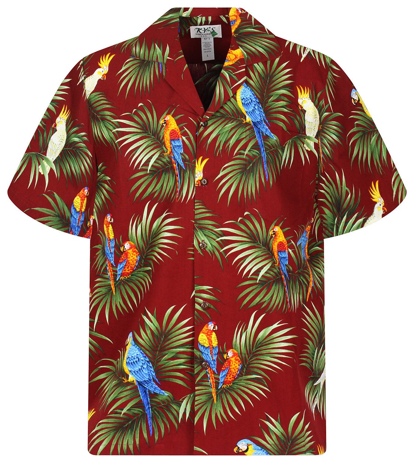 KY's Hawaiihemd "Kakadu" Herren Kurzarm Baumwolle Kokosknöpfe Original Hawaii