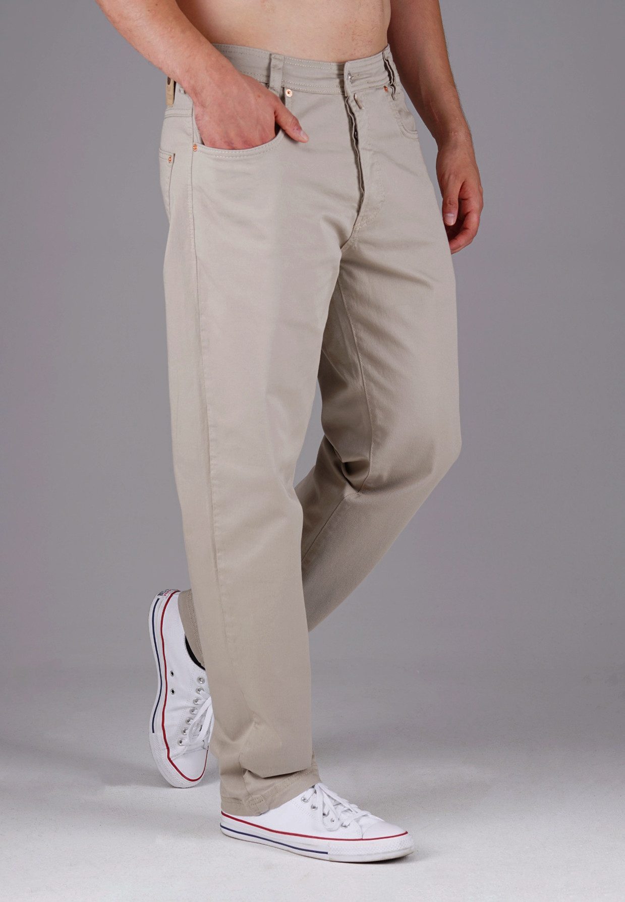 PICALDI Jeans 5-Pocket-Hose Stoffhose Zicco 472 Gabardine Glow Carrot Fit Beige Ecru (1-tlg) Sommerlicher Gabardine-Stoff