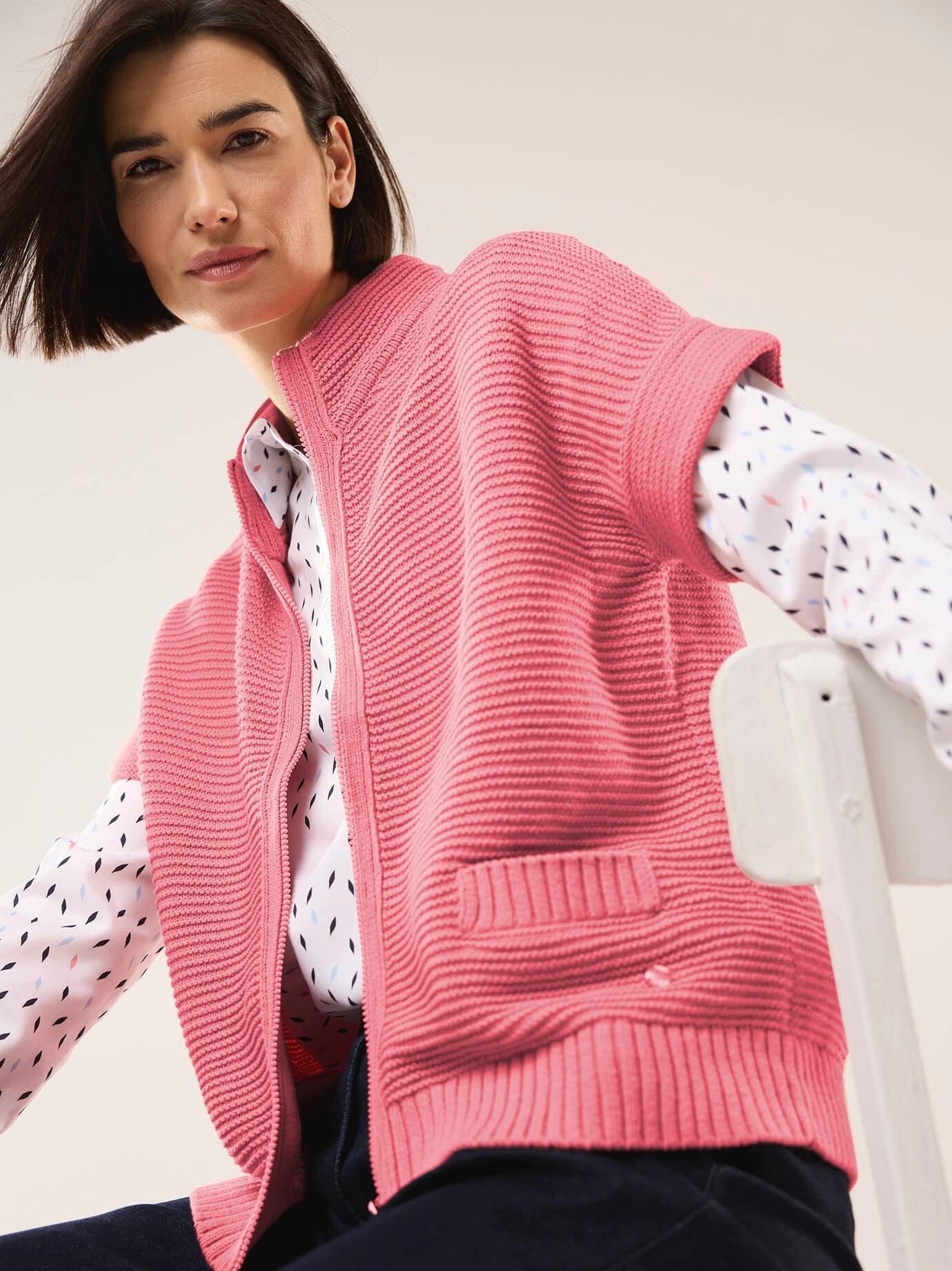 Walbusch Strickweste Damen Baumwoll-Zip-Strickweste atmungsaktiv pflegeleicht Weste mit Stehkragen, Reißverschluss, 2 Taschen, formbeständig