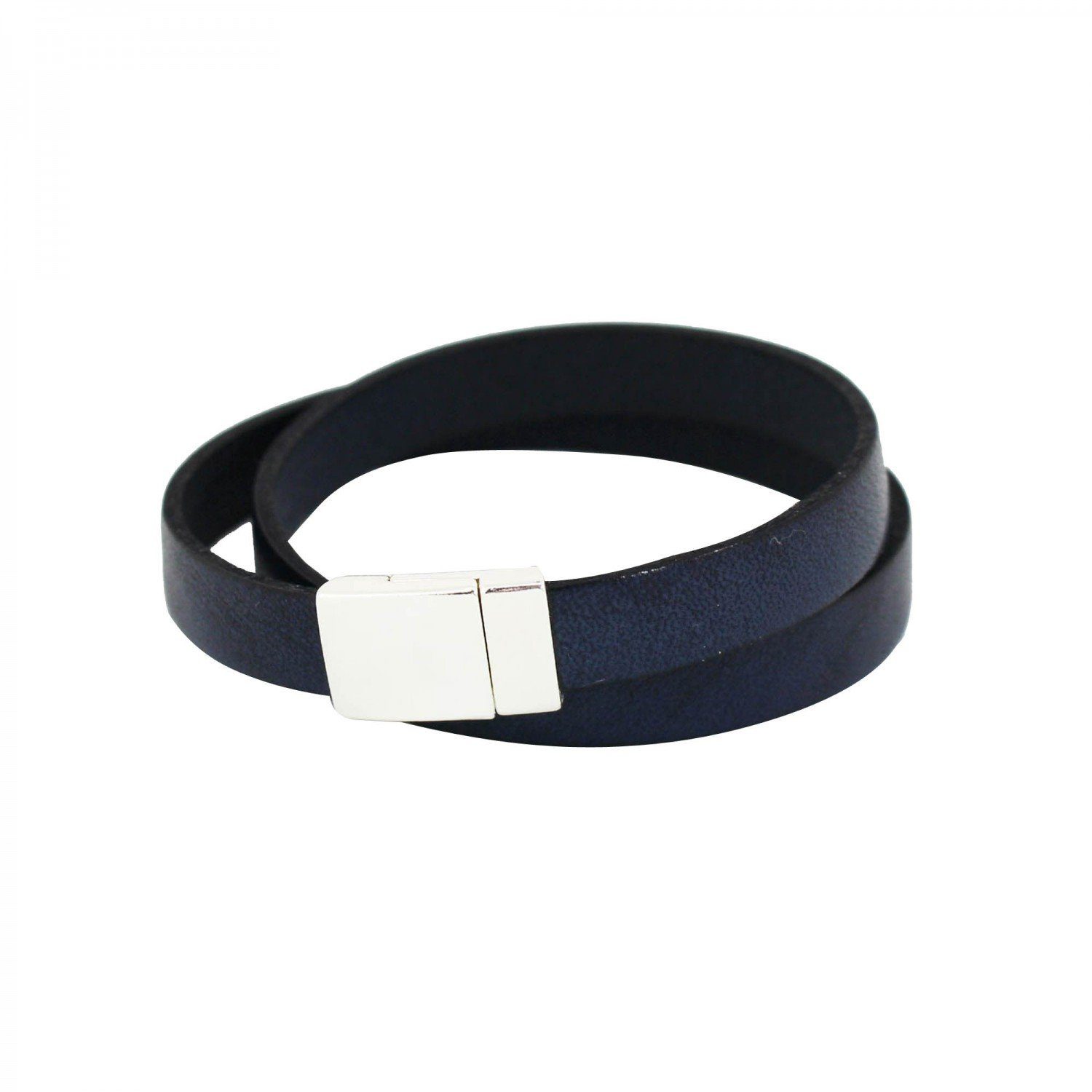 mitienda Armband Lederarmband blau, Magnetverschluss silber