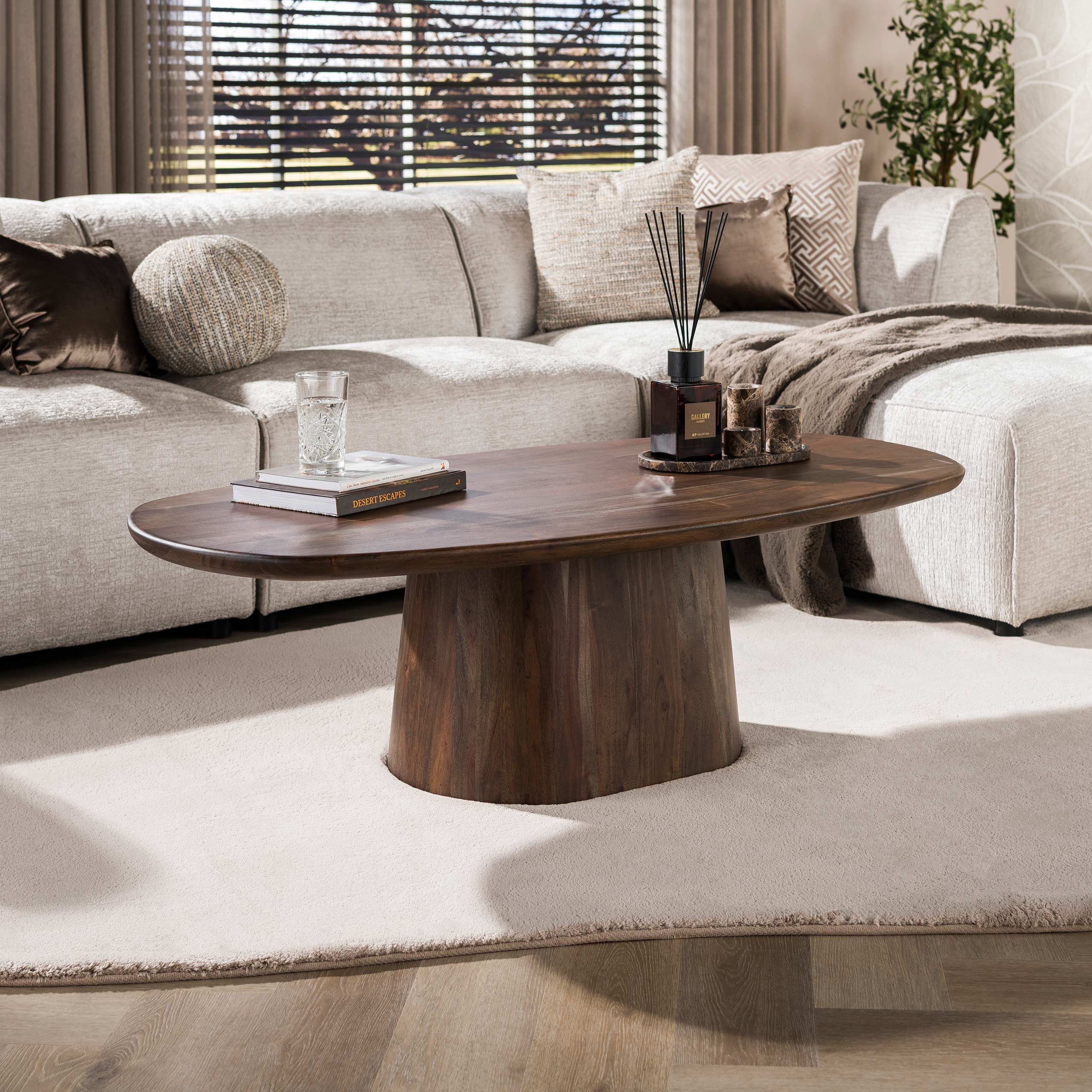 alesvelt Couchtisch CENTRAL Ovaler Massivholz-Tisch mit zentralem Säulenfuß (1-Tisch), 135x70x41,5cm – Bild 2 von 5