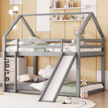 Ulife Etagenbett Doppelbett Kinderbett Hausbett mit Rutsche und Leiter, Hochbett Stockbett,140x200cm