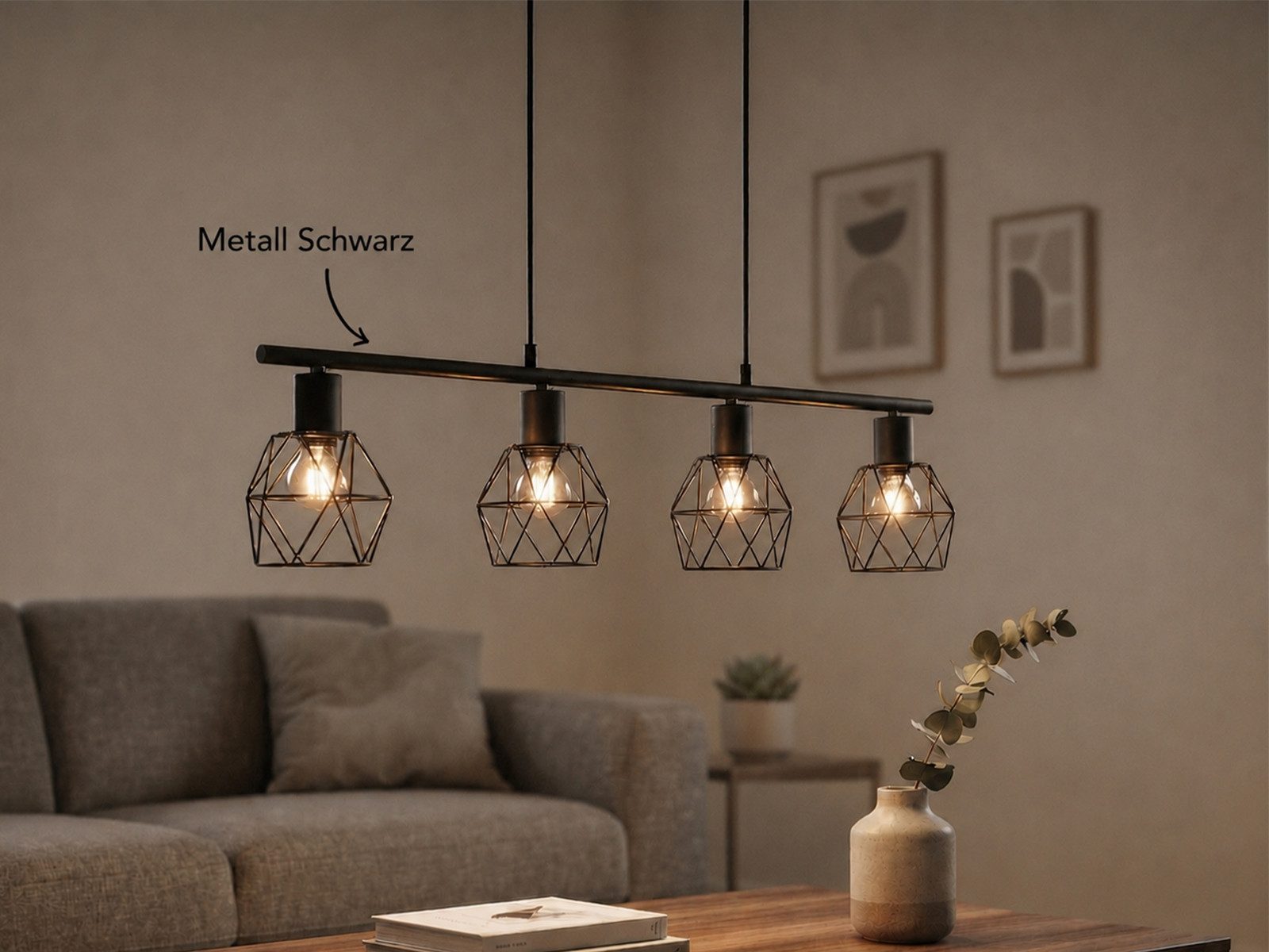 meineWunschleuchte Pendelleuchte Industrial Design, Breite 75cm, ohne Leuchtmittel, Esszimmer-Lampe mehrflammig für Esstisch & Kücheninsel hängend