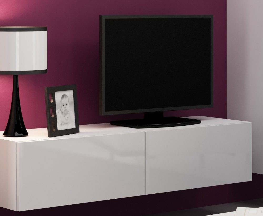3xHängeschrank, aus Hochglanz Wohnwand Modern (4-St), bestehend Wohnmöbel, mit Push-to-Open, Weiß/Weiß (Set Vago und Wohnzimmer-Set), Stylefy XIV, Hochglanzfronten, Design 1xLowboard