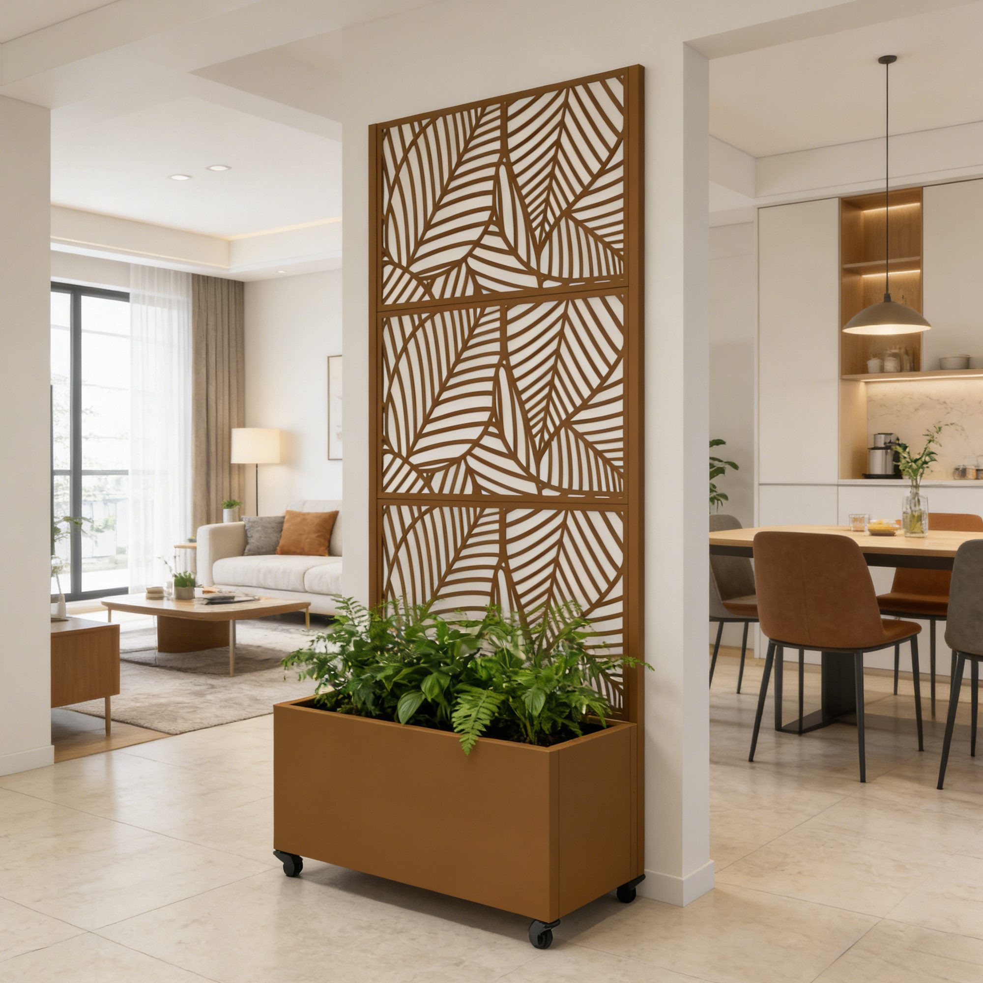 casa.pro Blumenkasten, mit Trennwand »Surnskoki« mit Rollen Stahl 190x82x38 cm Braun